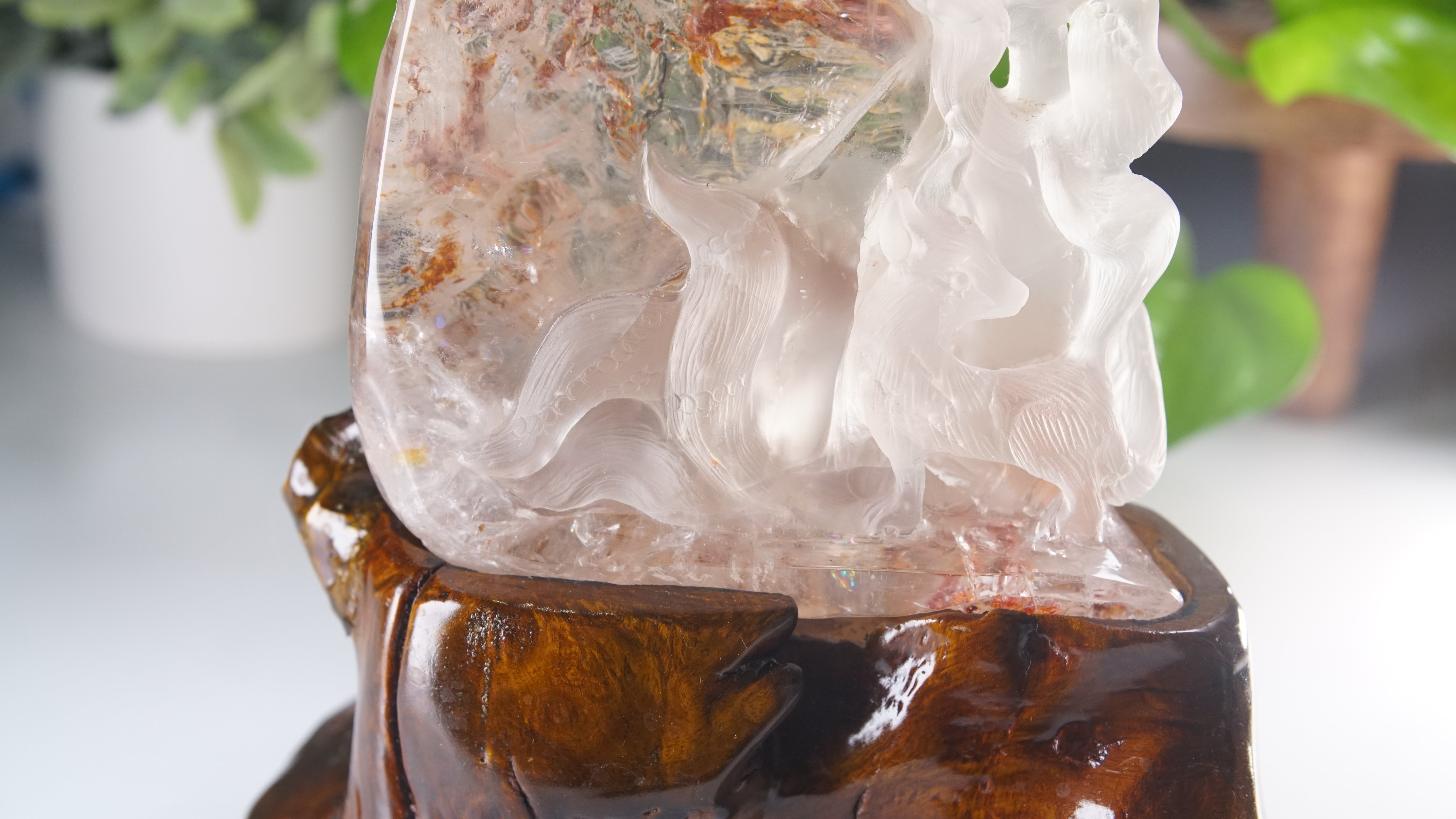 Large Chunky Clear Quartz With Garden Quartz Fox Boutique Carving | High Quality Quartz