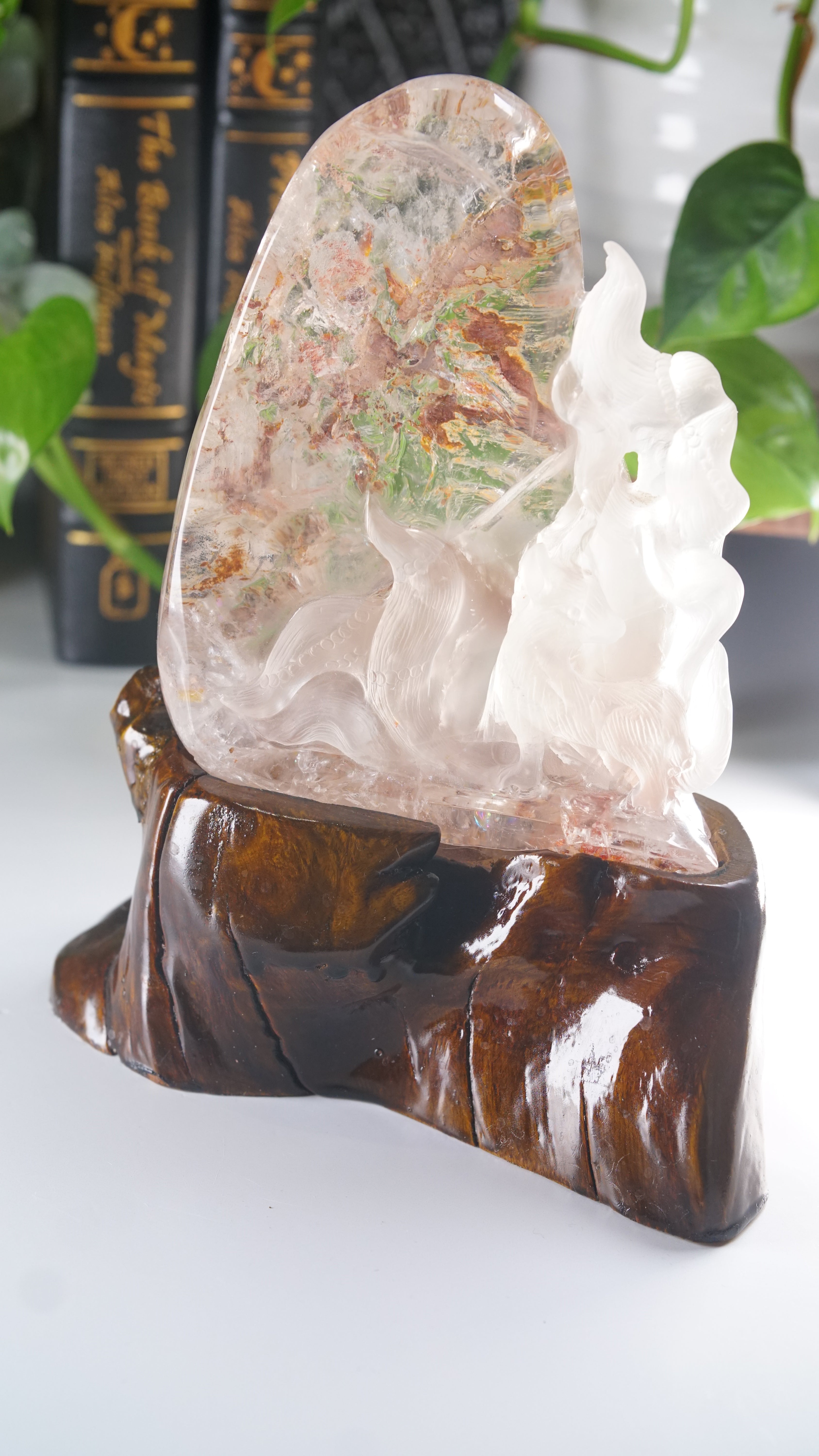 Large Chunky Clear Quartz With Garden Quartz Fox Boutique Carving | High Quality Quartz