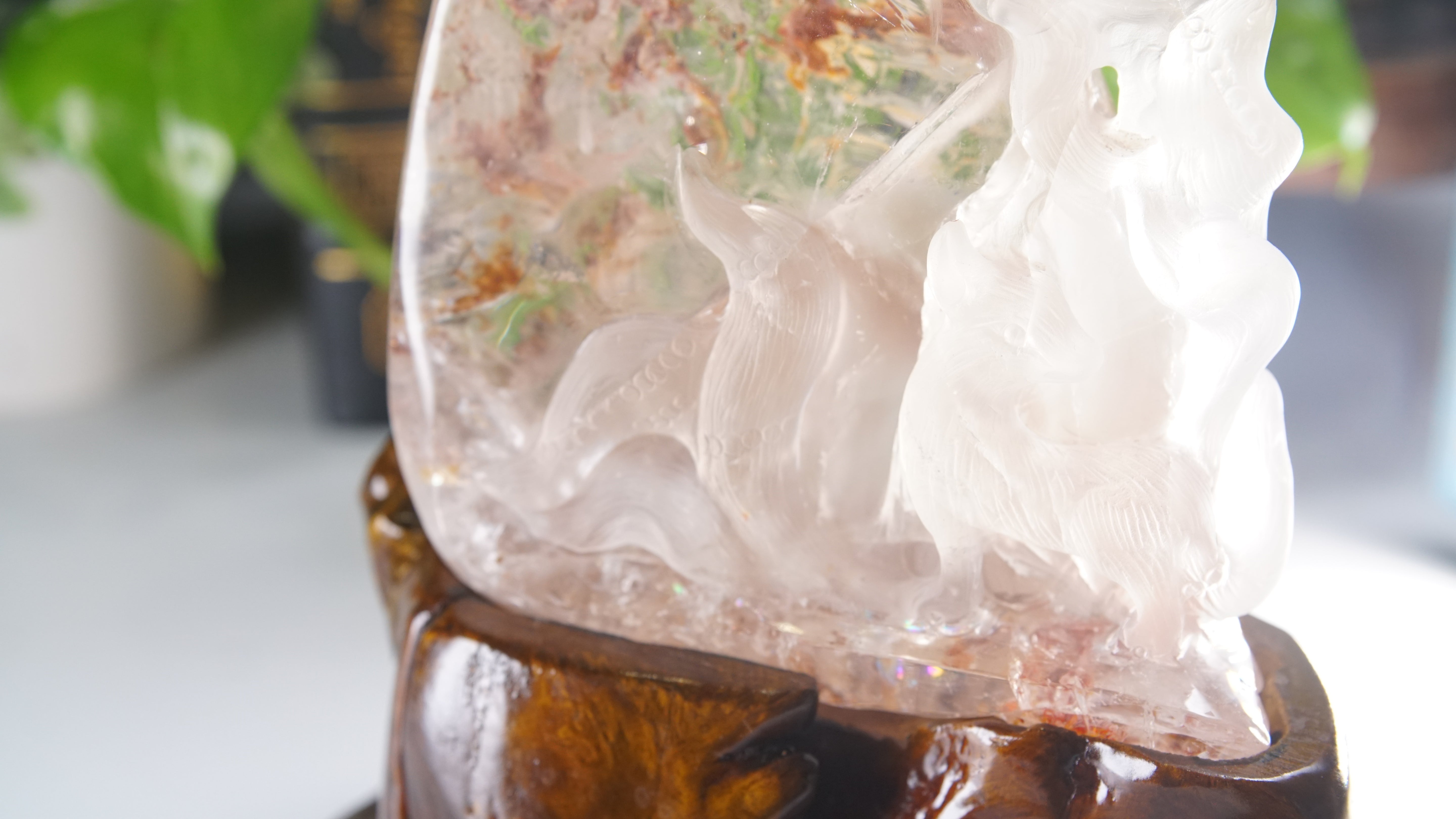 Large Chunky Clear Quartz With Garden Quartz Fox Boutique Carving | High Quality Quartz