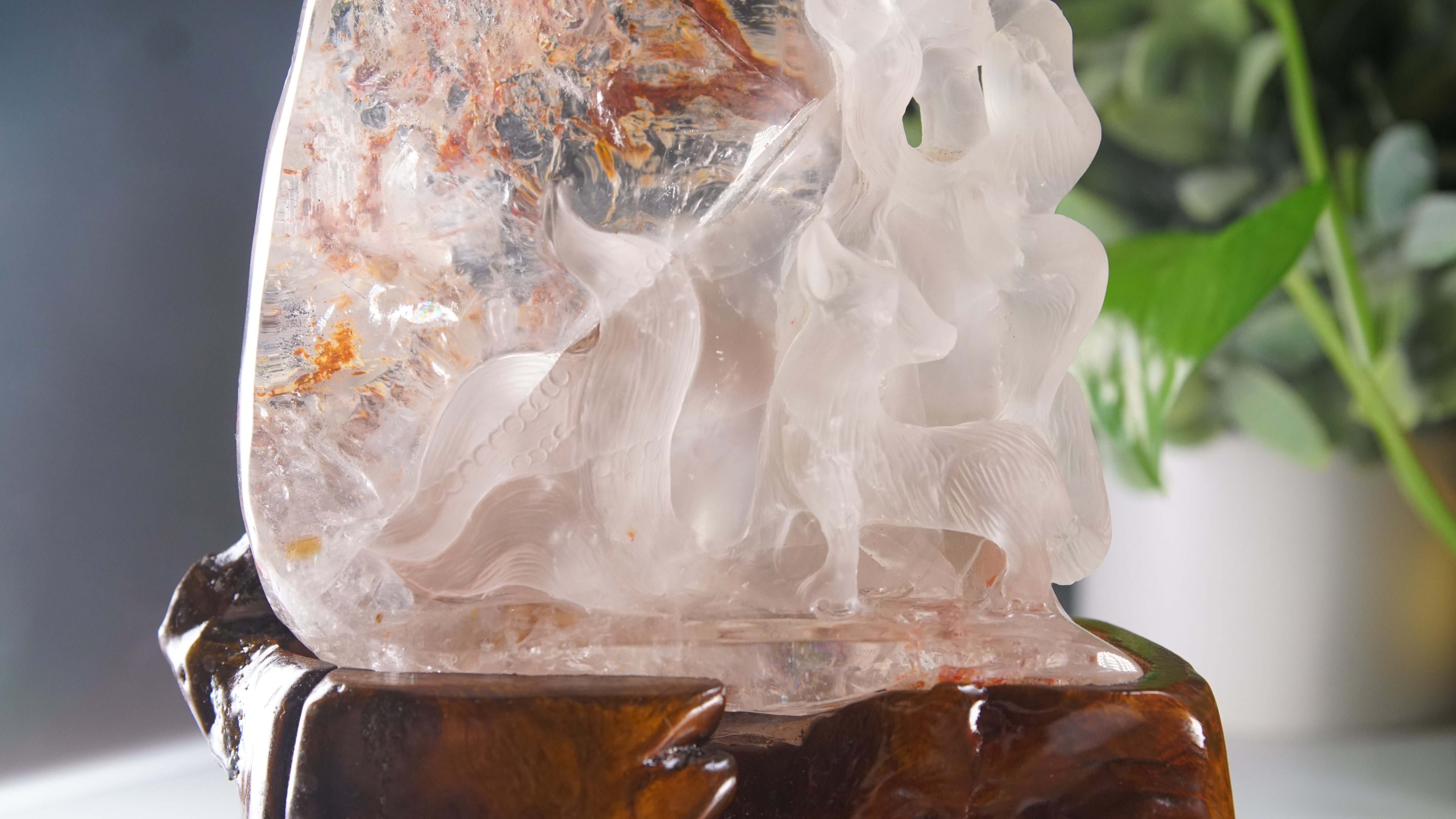 Large Chunky Clear Quartz With Garden Quartz Fox Boutique Carving | High Quality Quartz