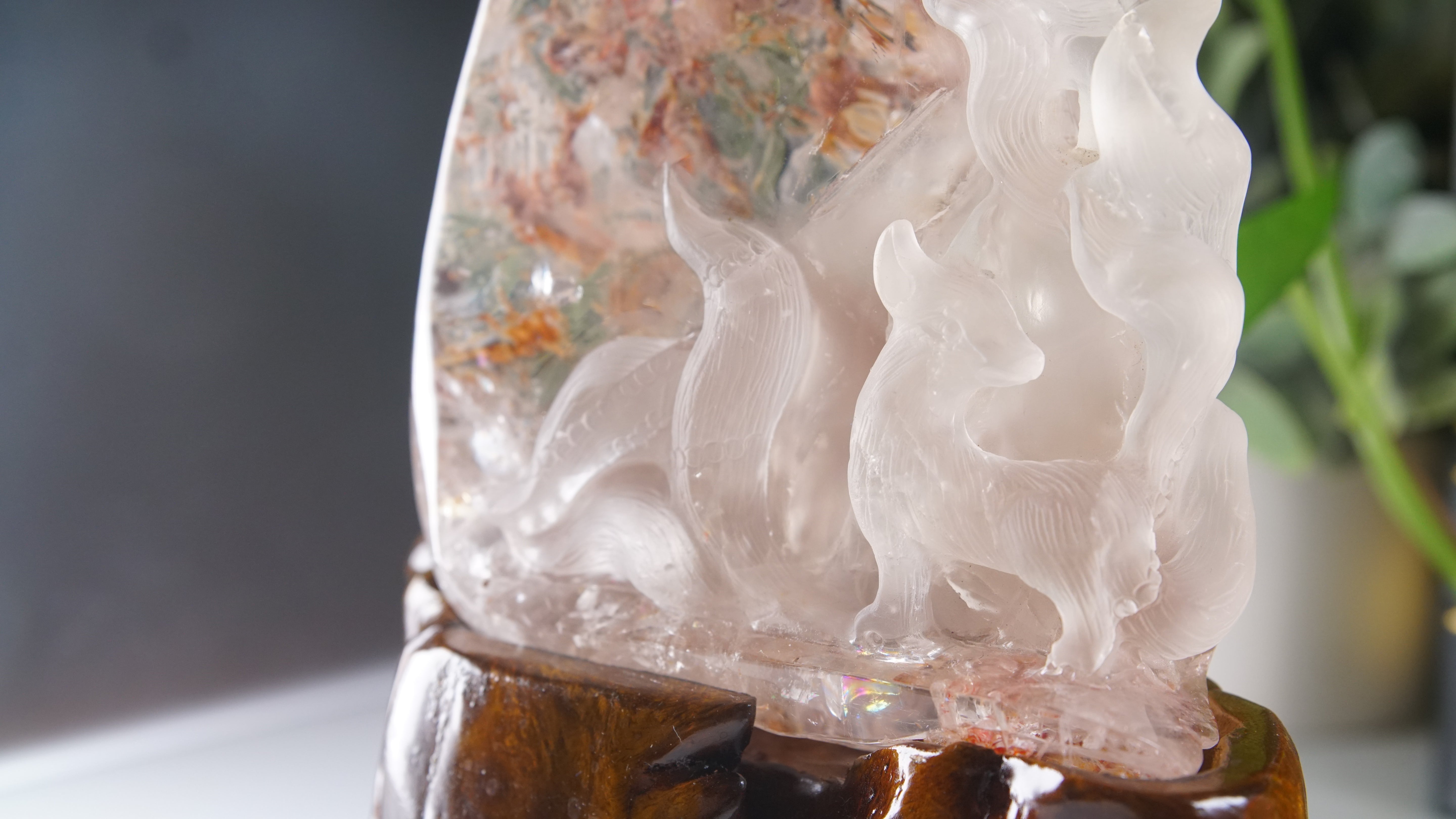 Large Chunky Clear Quartz With Garden Quartz Fox Boutique Carving | High Quality Quartz