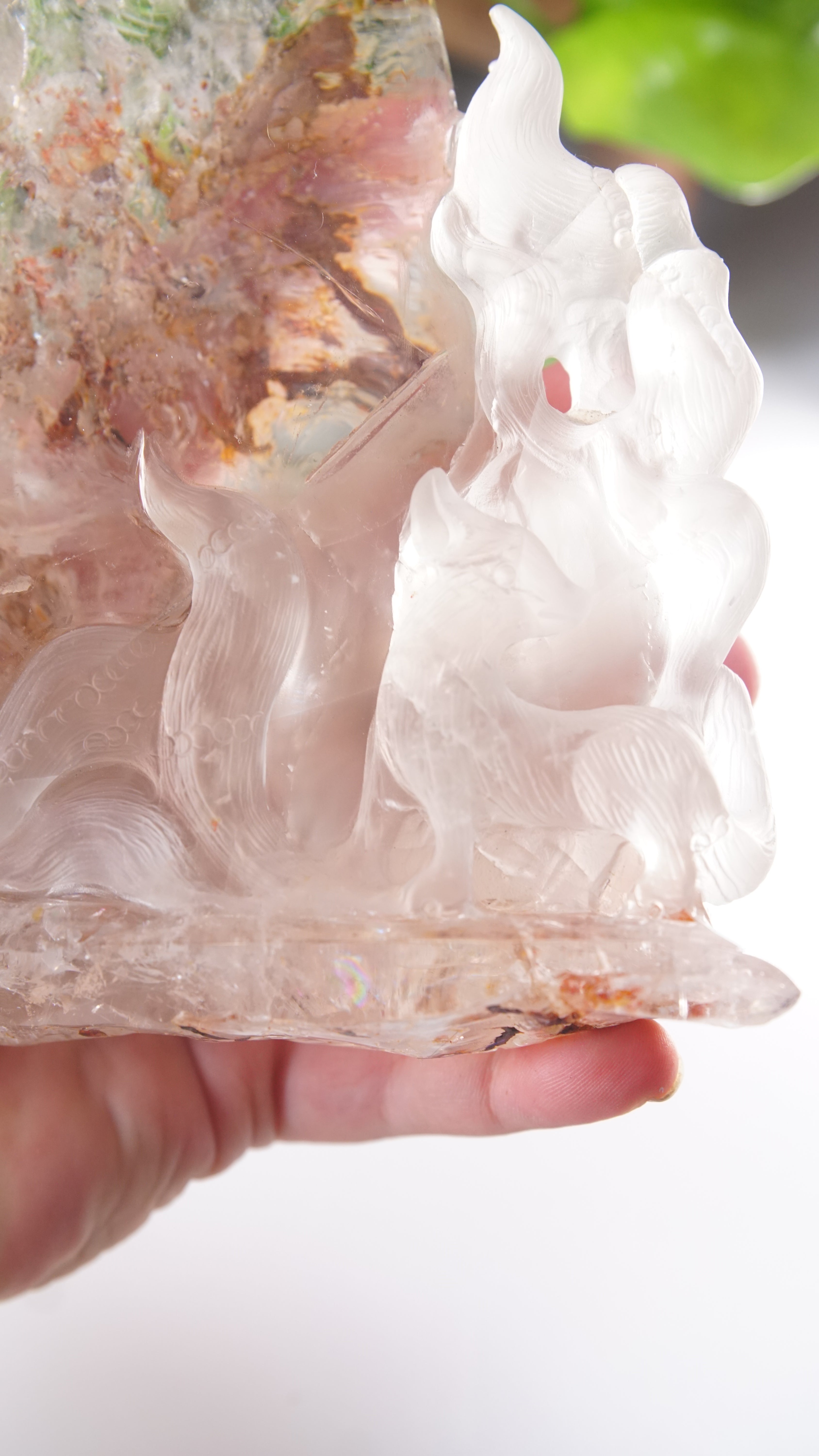 Large Chunky Clear Quartz With Garden Quartz Fox Boutique Carving | High Quality Quartz