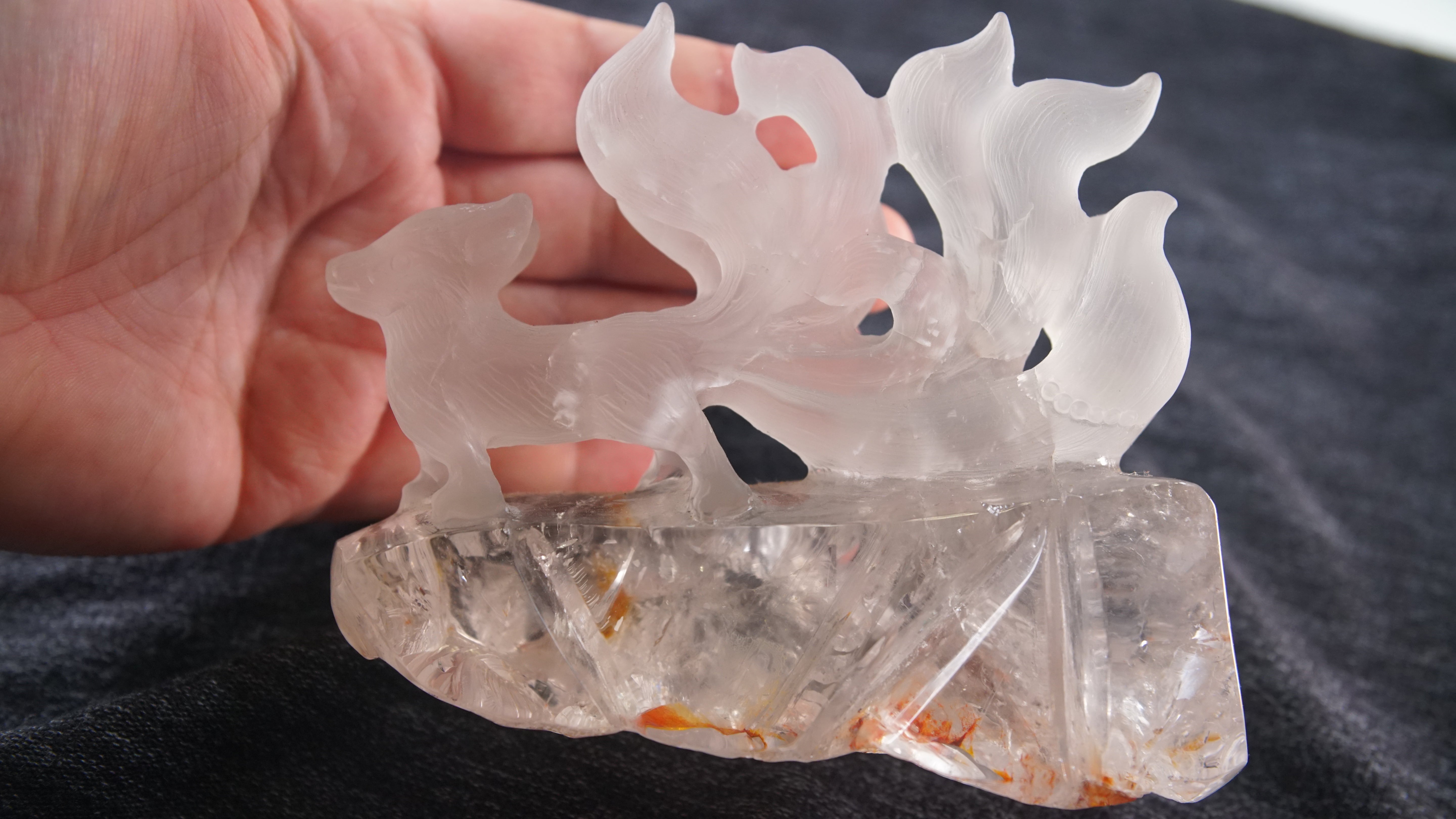 Large Chunky Clear Quartz Fox Carving | High Quality Quartz
