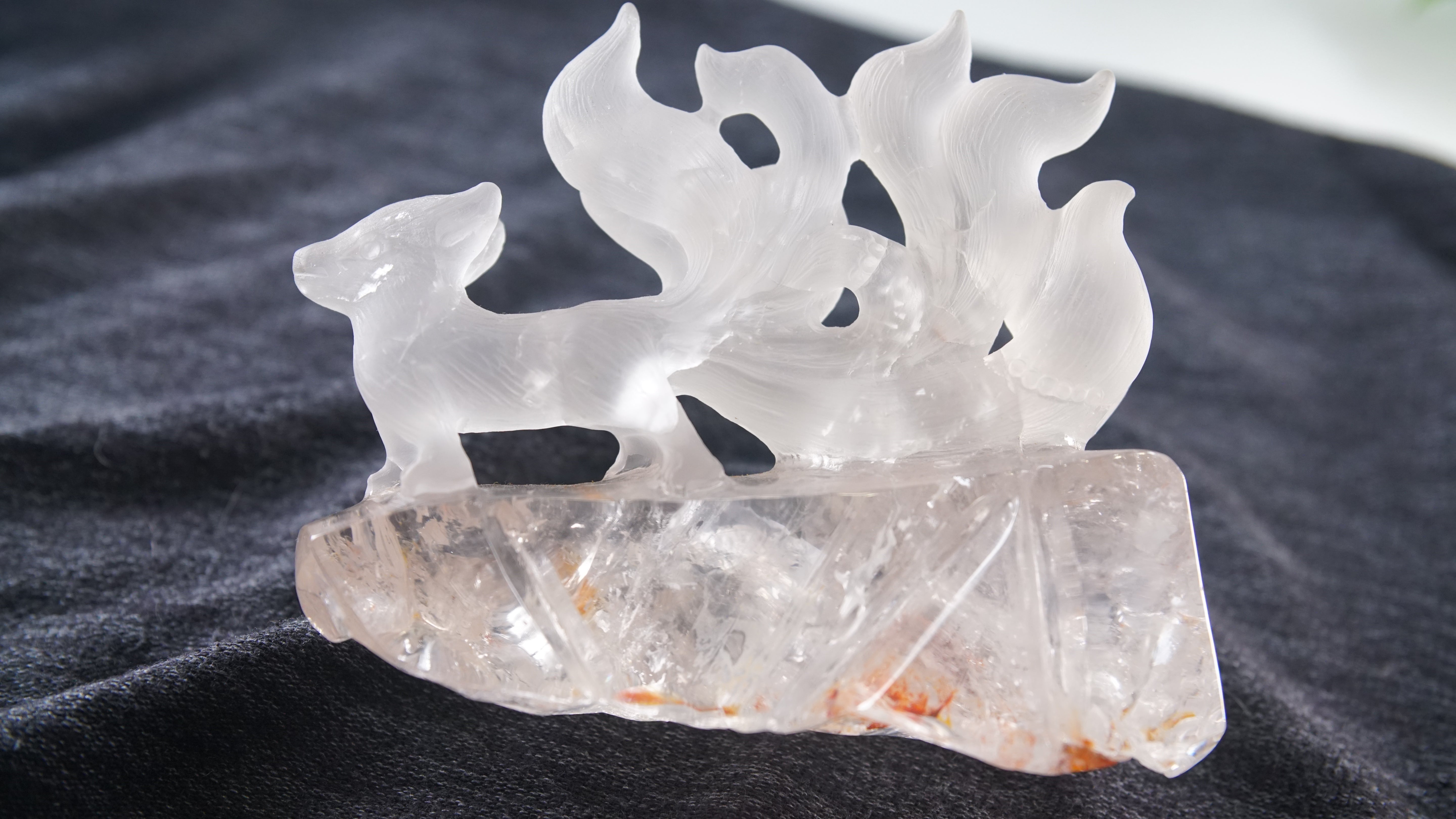 Large Chunky Clear Quartz Fox Carving | High Quality Quartz