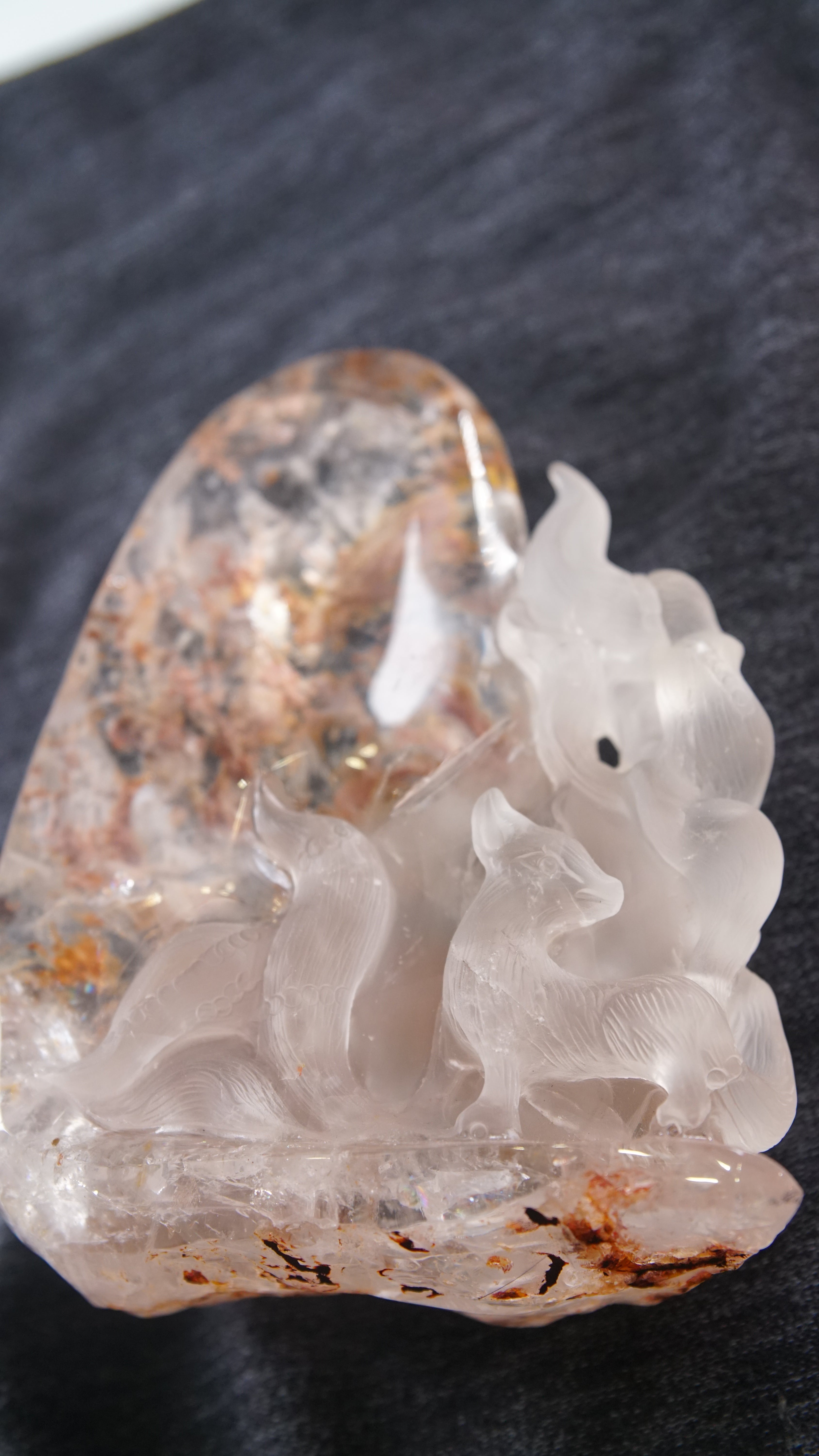 Large Chunky Clear Quartz With Garden Quartz Fox Boutique Carving | High Quality Quartz