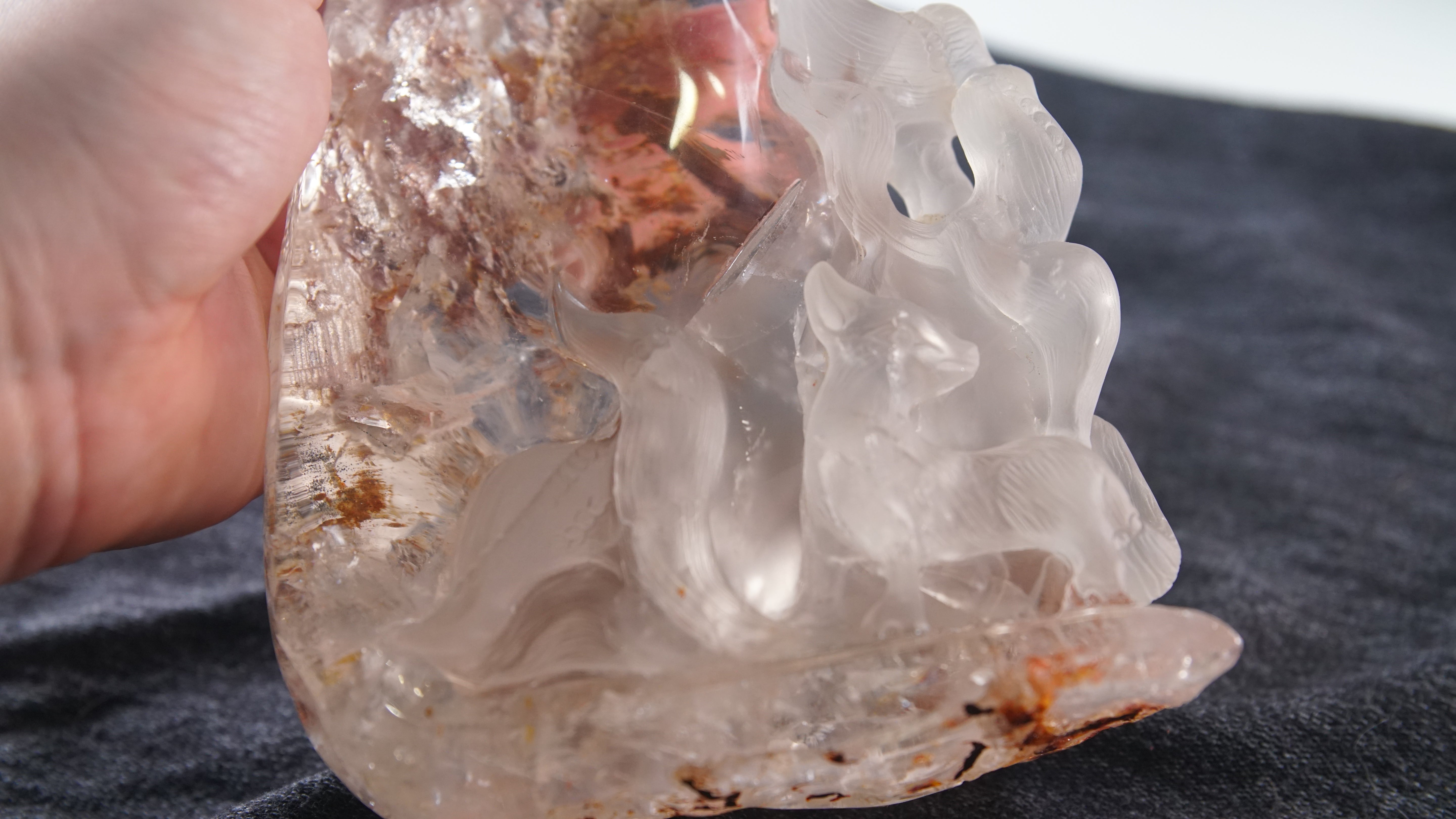 Large Chunky Clear Quartz With Garden Quartz Fox Boutique Carving | High Quality Quartz