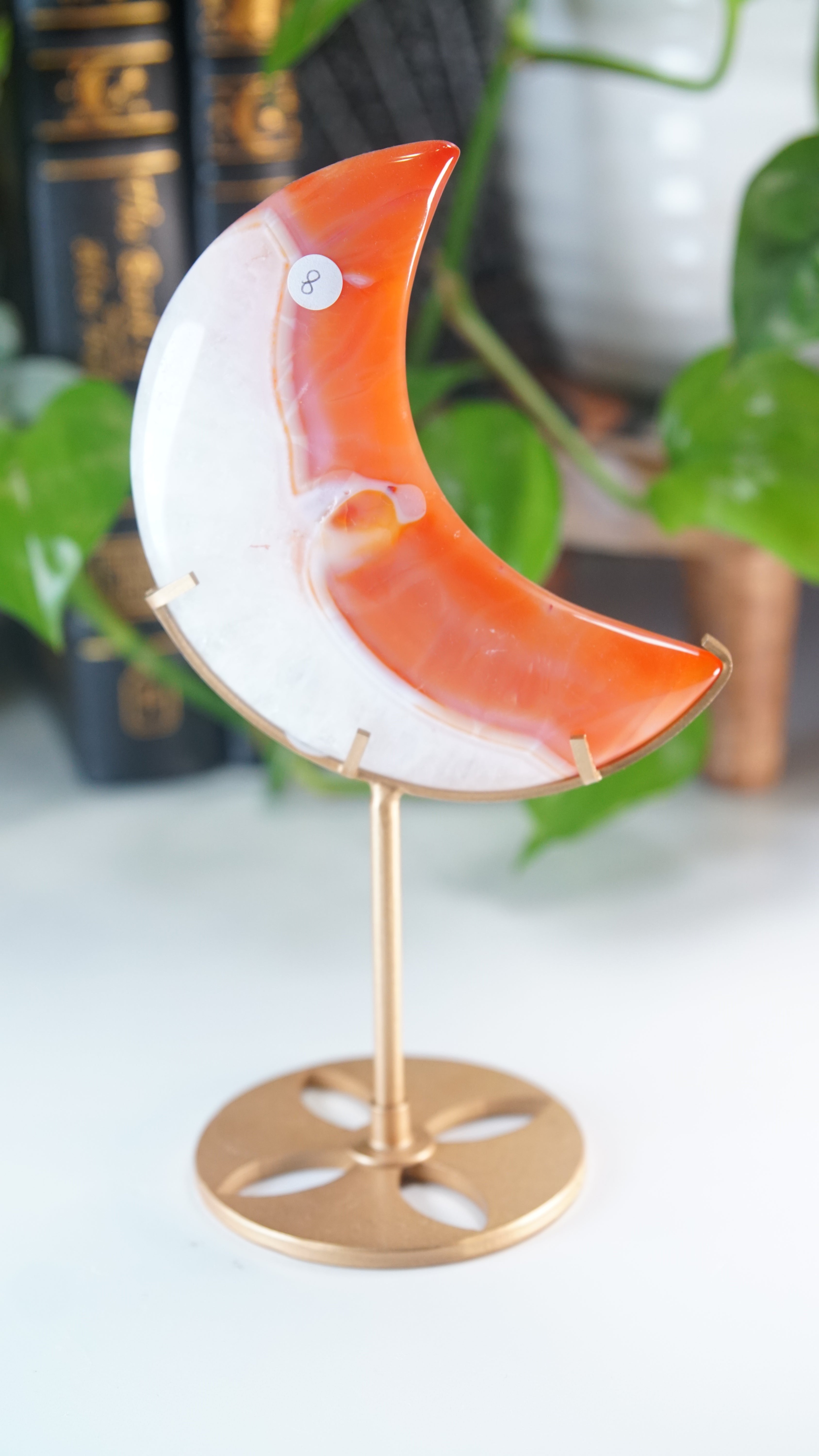 Carnelian Agate & Quartz Moon With Free Custom Stand