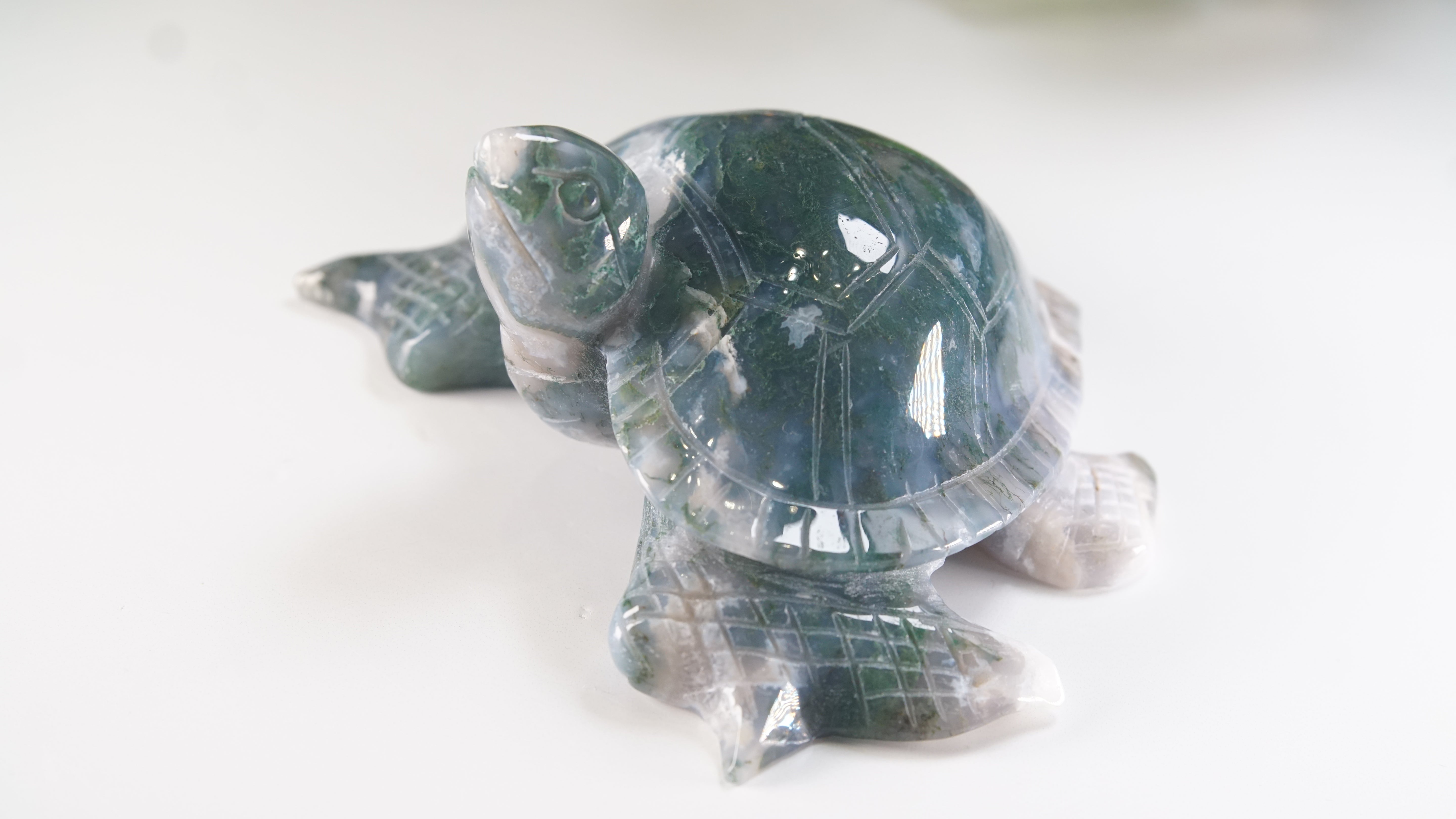 Moss Agate Sea Turtle | Crystal Carving Statement Piece