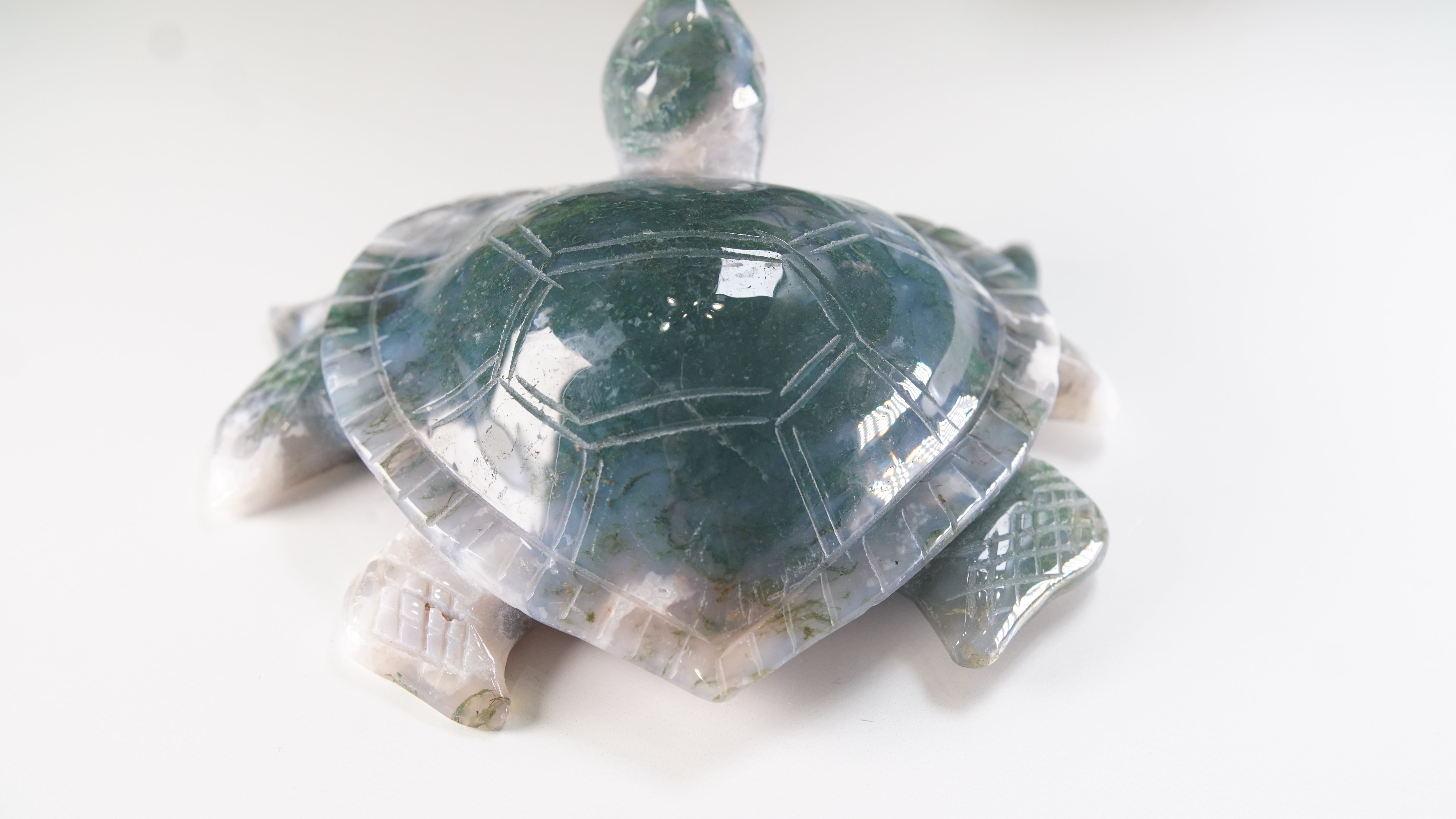 Moss Agate Sea Turtle | Crystal Carving Statement Piece
