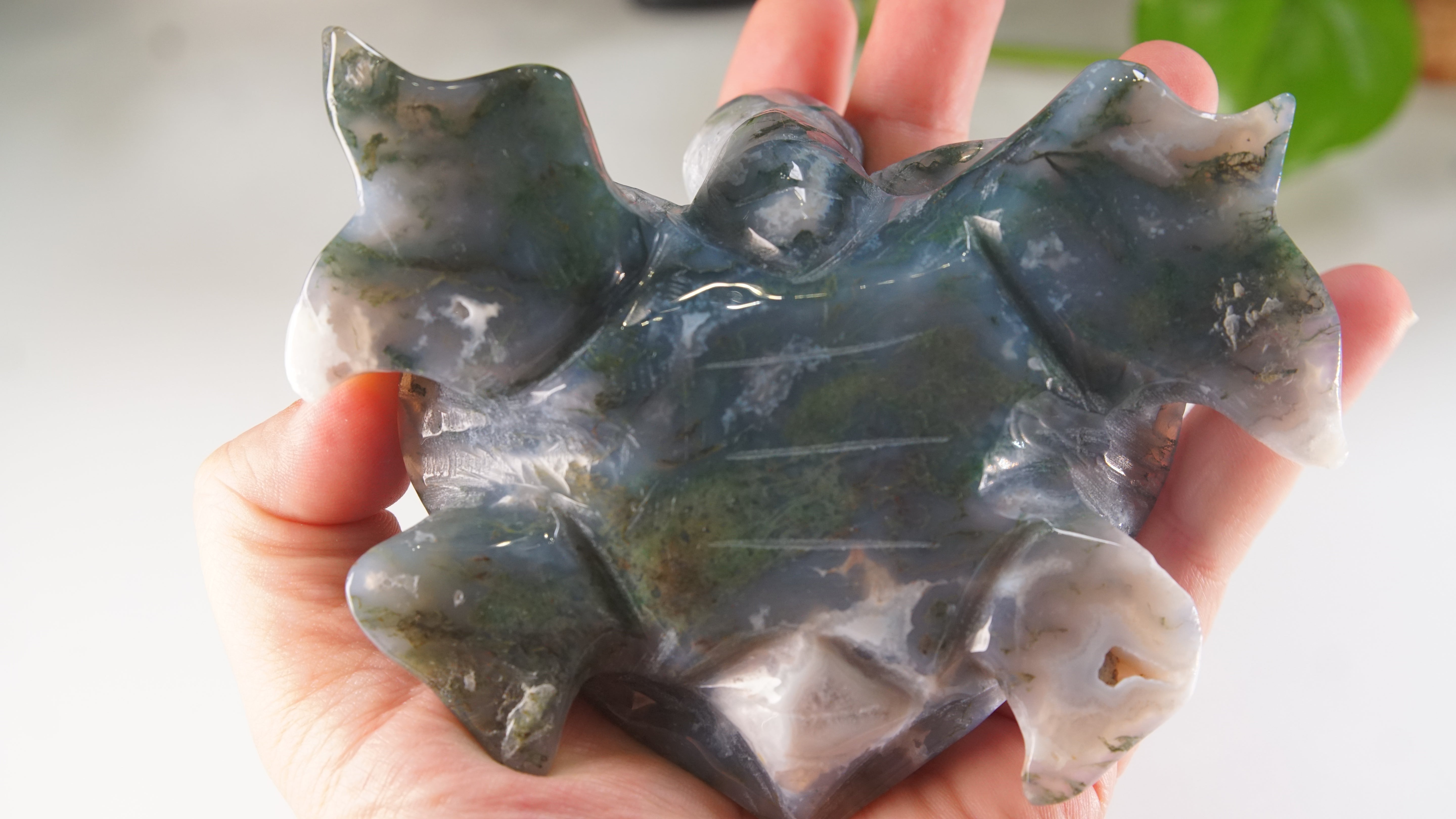 Moss Agate Sea Turtle | Crystal Carving Statement Piece