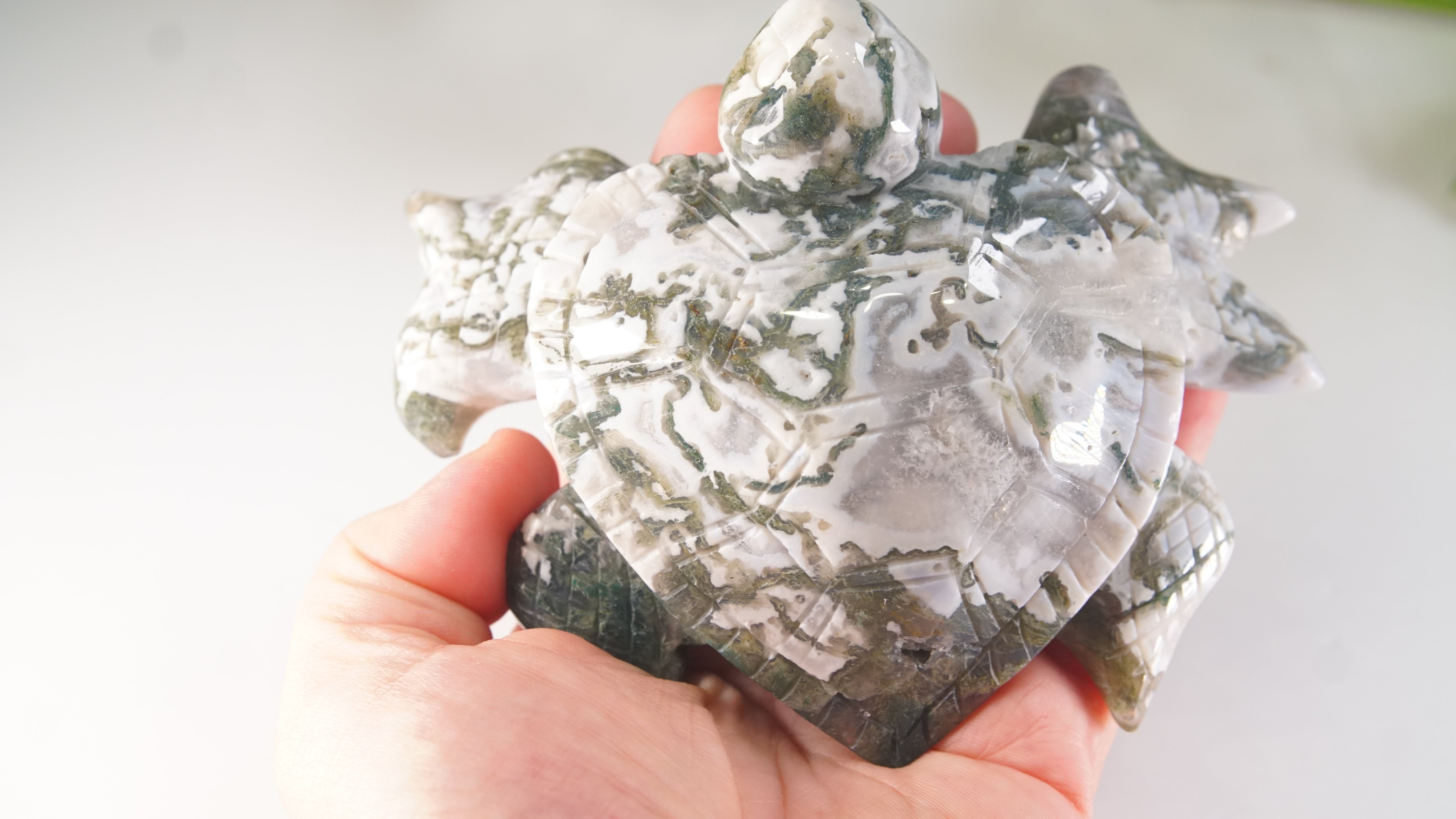 Moss Agate Sea Turtle | Crystal Carving Statement Piece