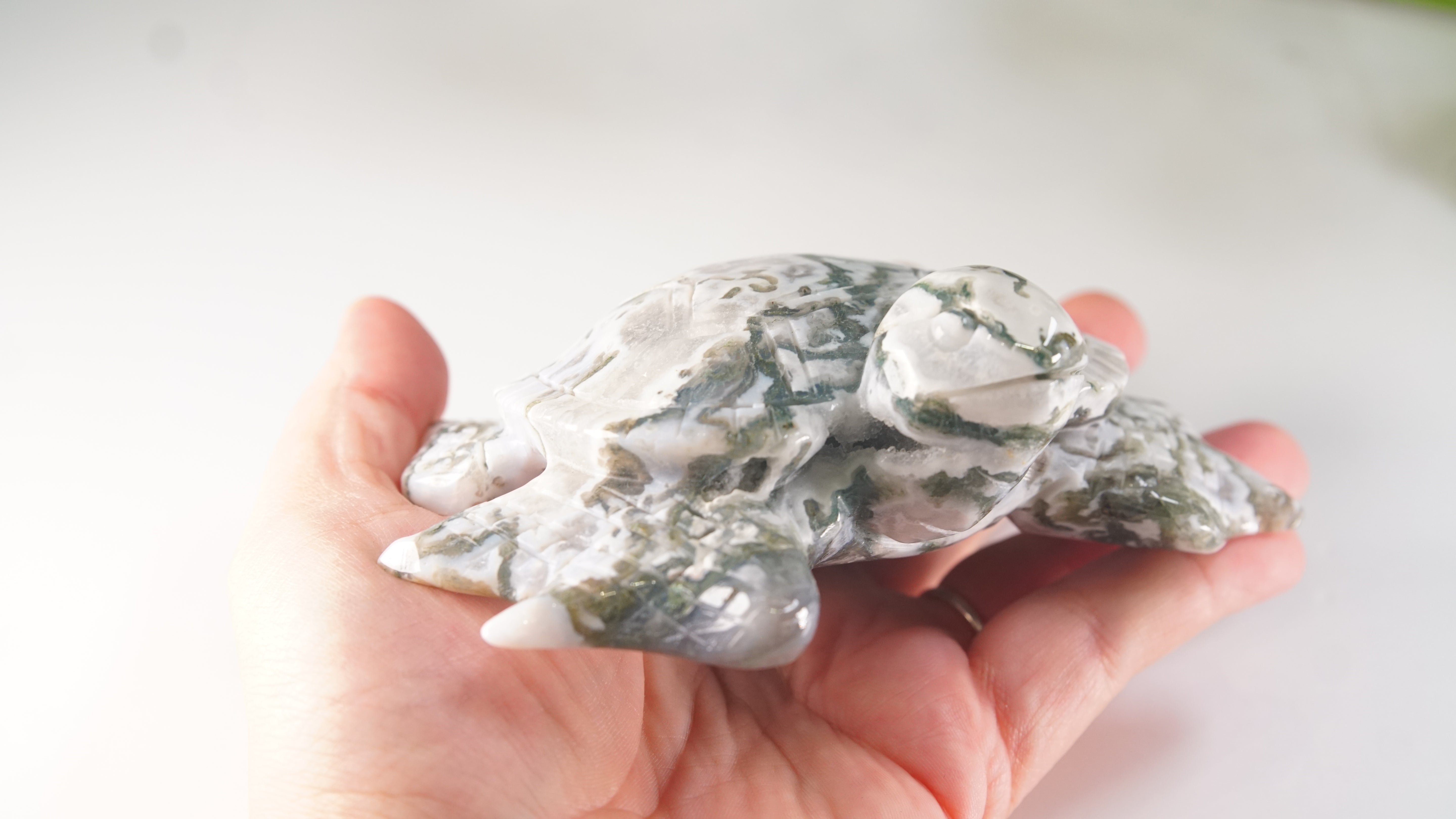 Moss Agate Sea Turtle | Crystal Carving Statement Piece