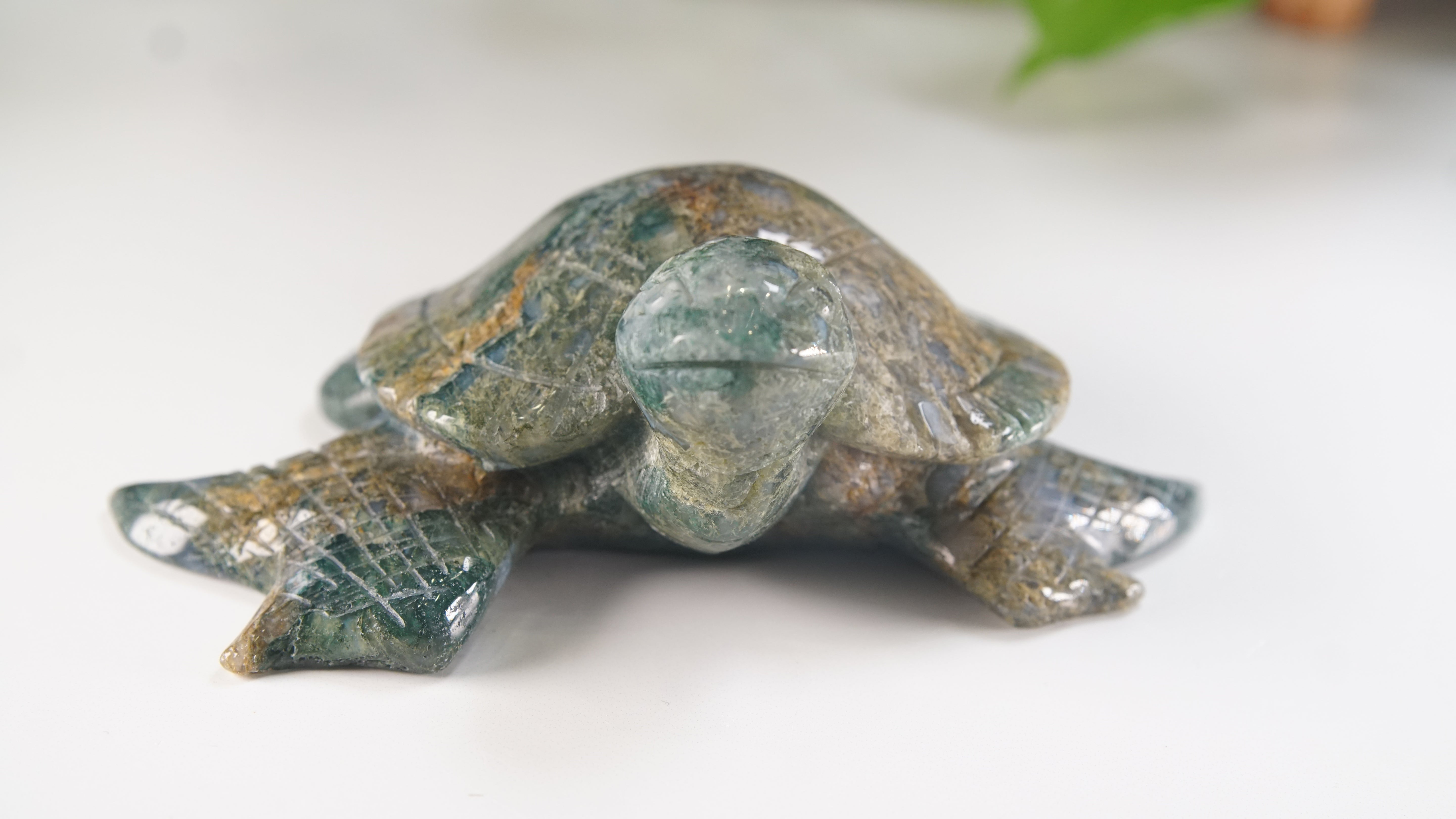 Moss Agate Sea Turtle | Crystal Carving Statement Piece