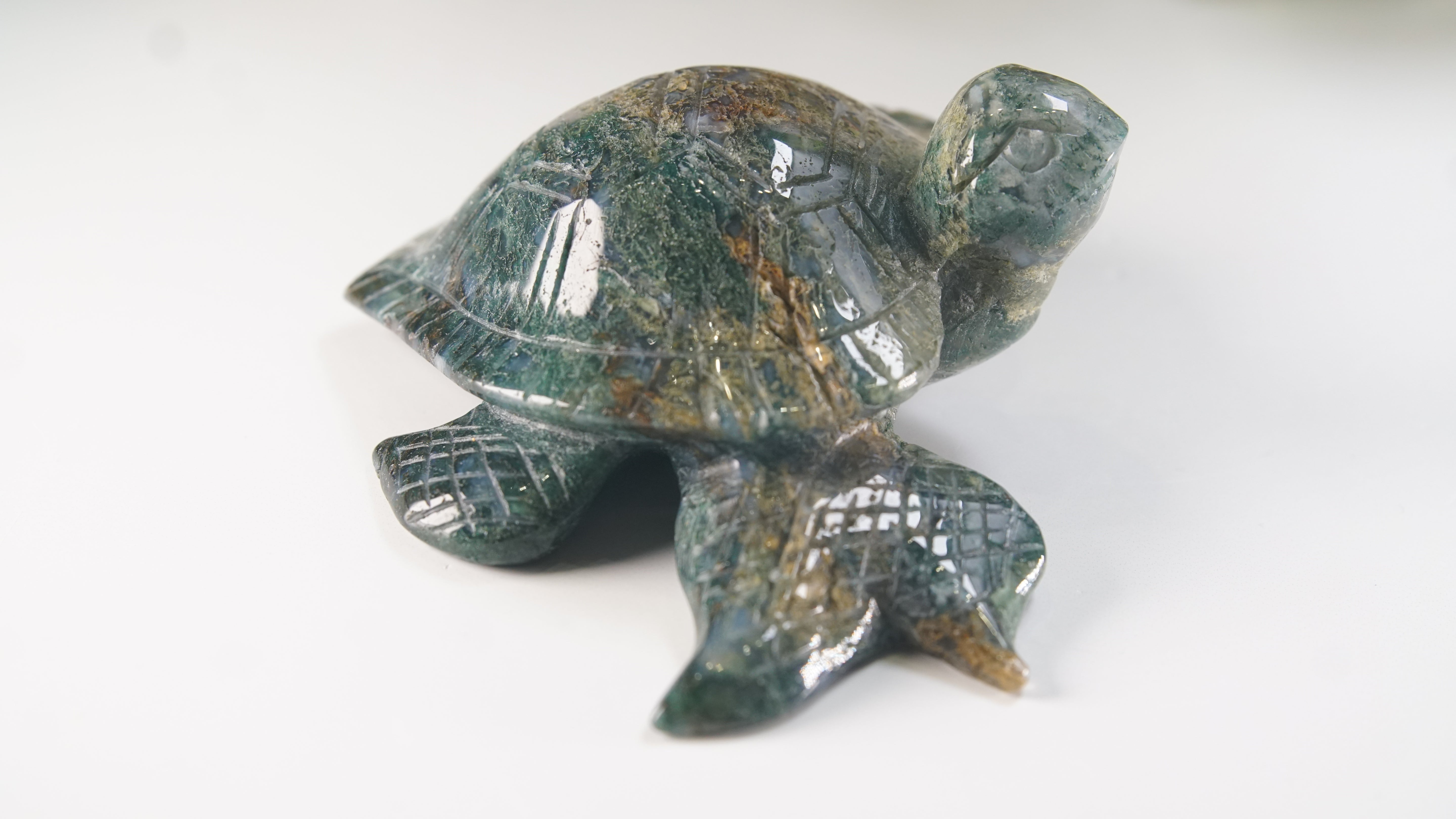 Moss Agate Sea Turtle | Crystal Carving Statement Piece