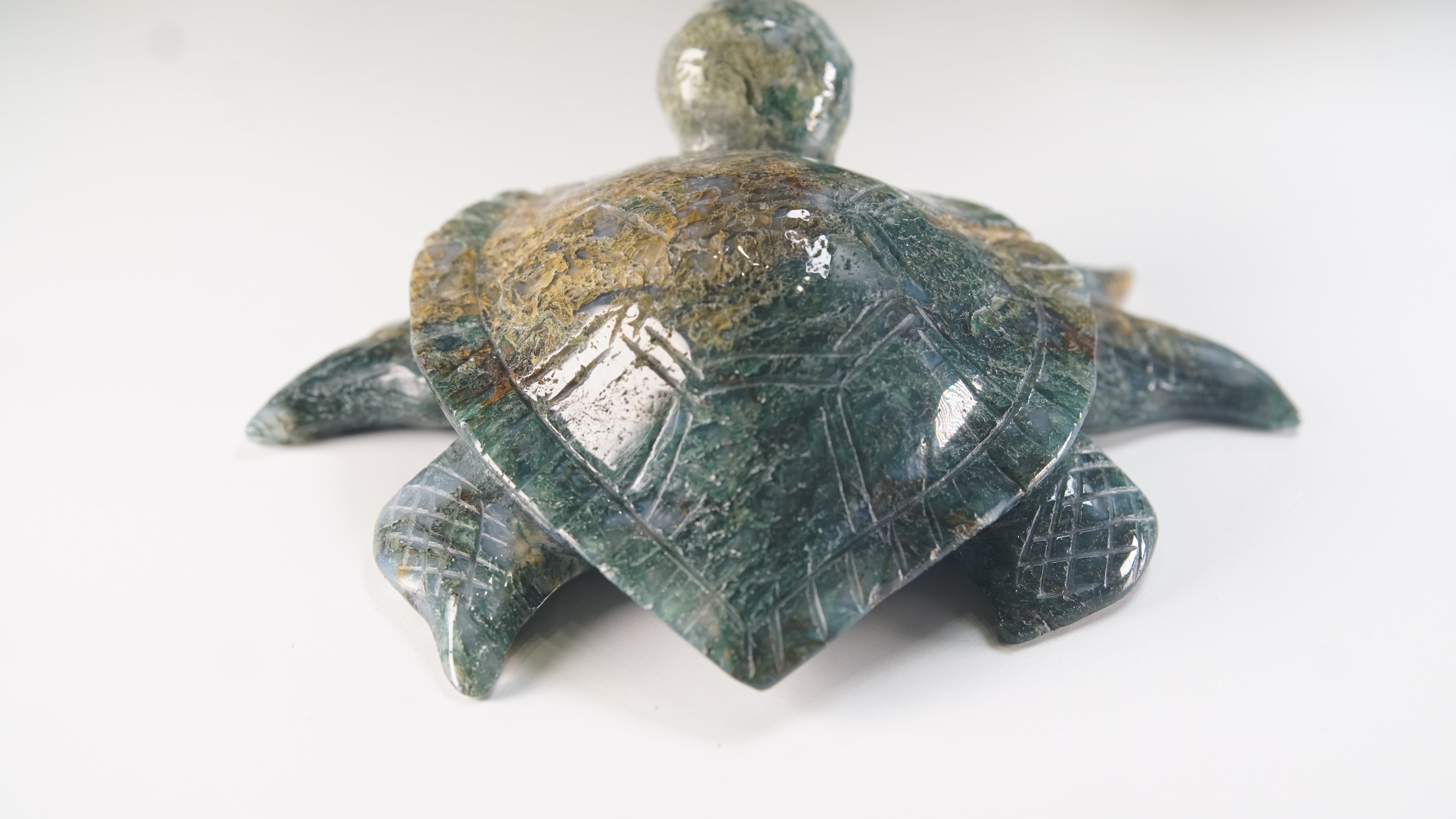 Moss Agate Sea Turtle | Crystal Carving Statement Piece