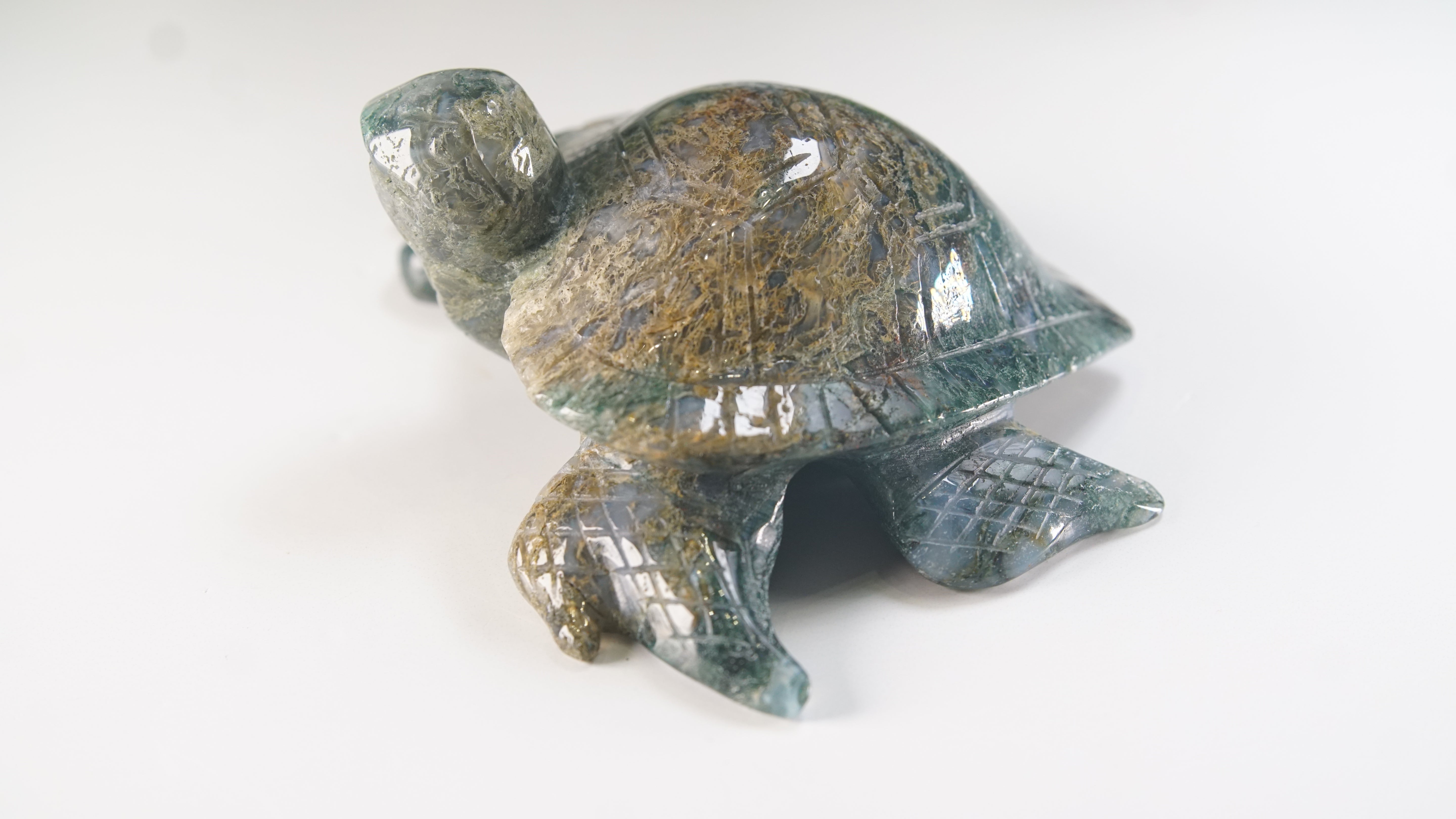 Moss Agate Sea Turtle | Crystal Carving Statement Piece