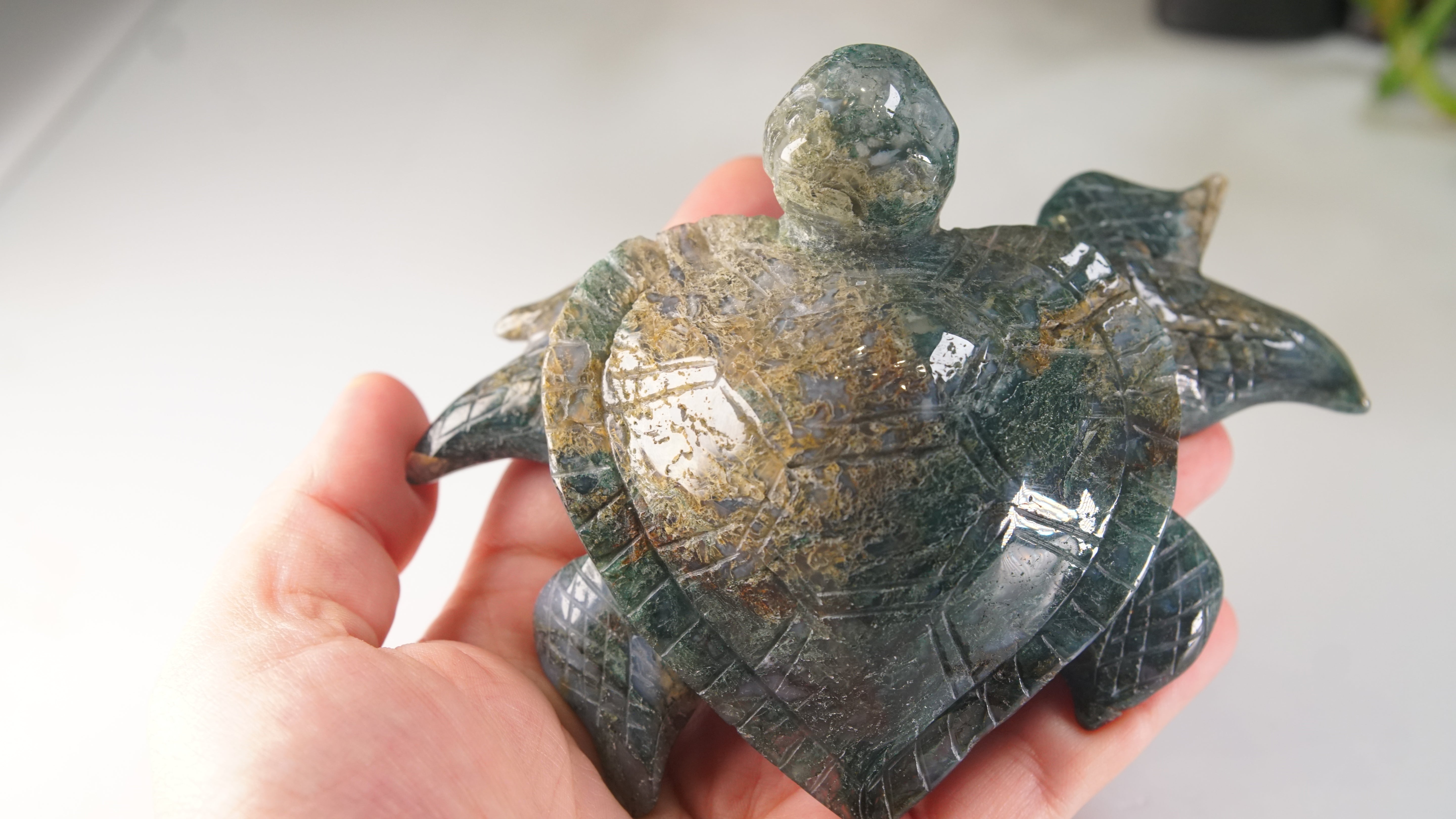 Moss Agate Sea Turtle | Crystal Carving Statement Piece