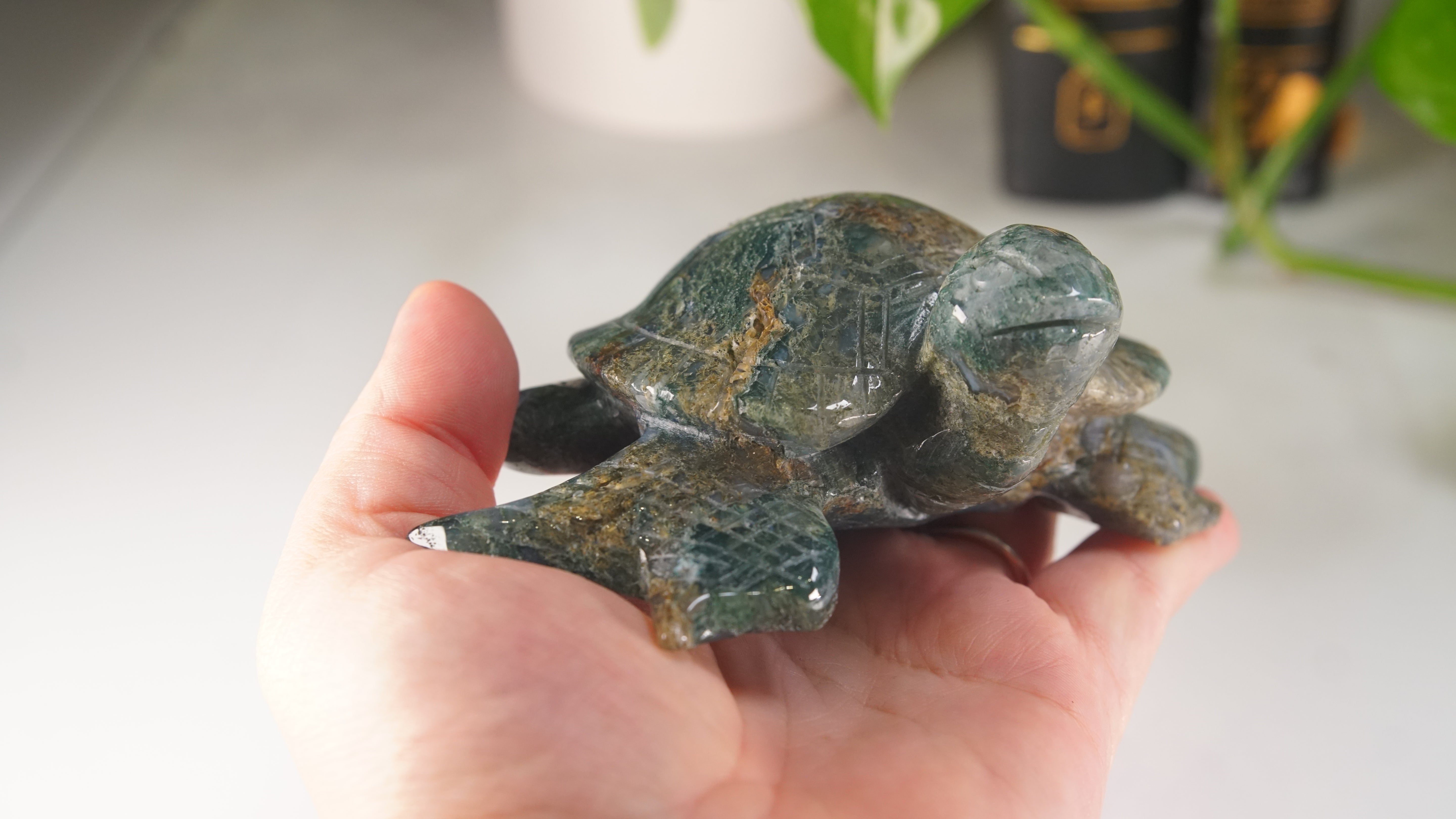 Moss Agate Sea Turtle | Crystal Carving Statement Piece