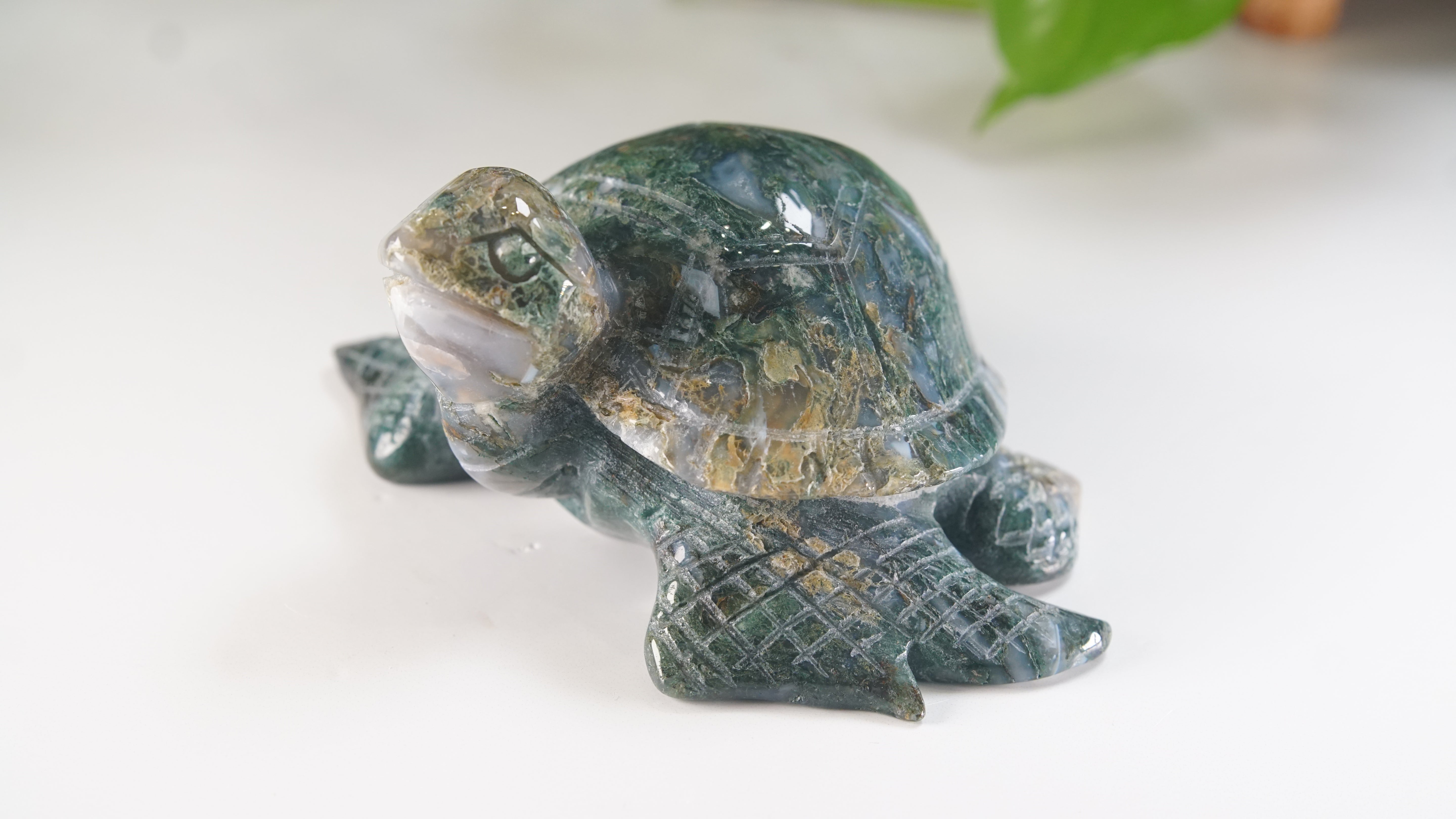 Moss Agate Sea Turtle | Crystal Carving Statement Piece
