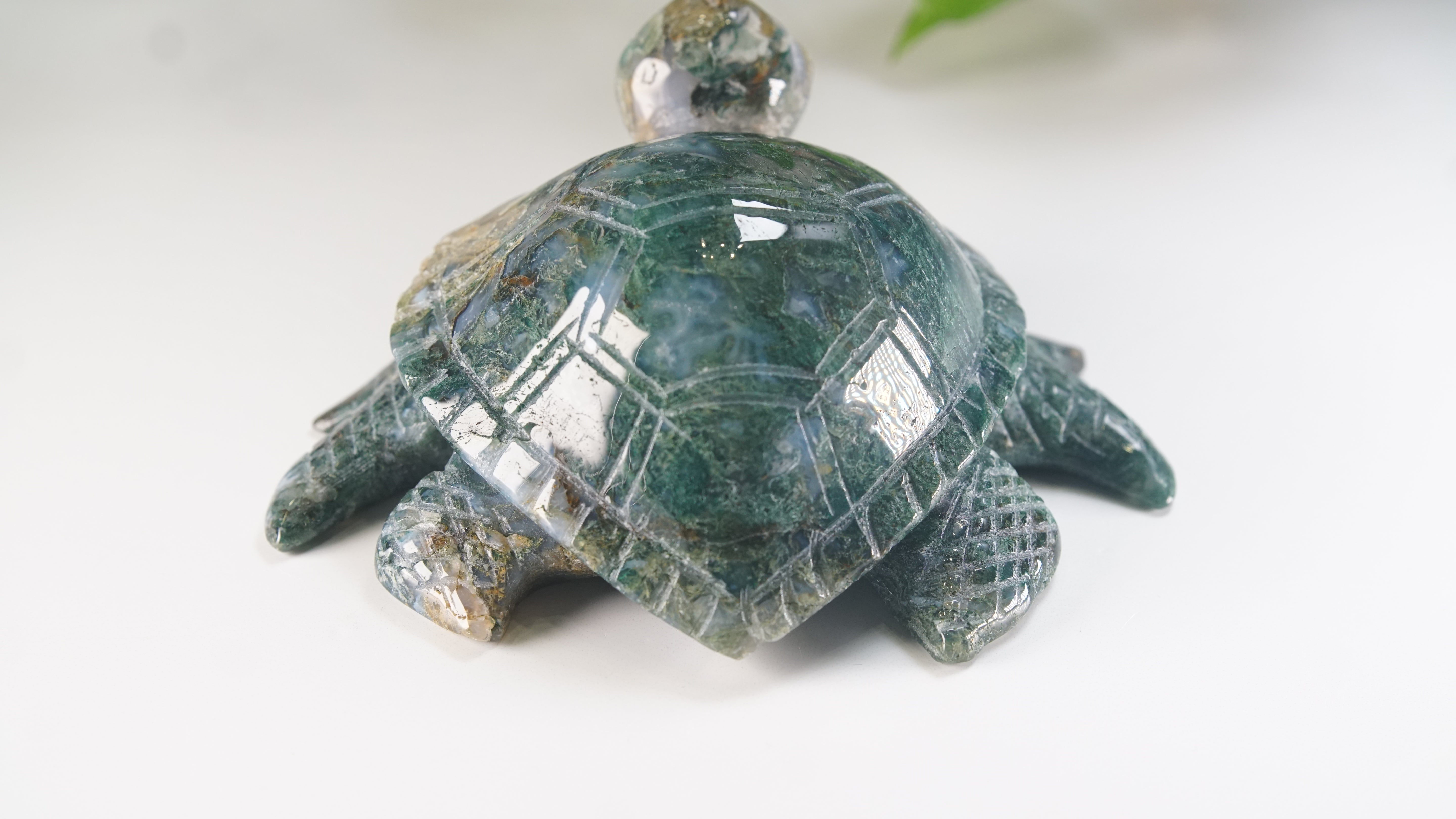 Moss Agate Sea Turtle | Crystal Carving Statement Piece