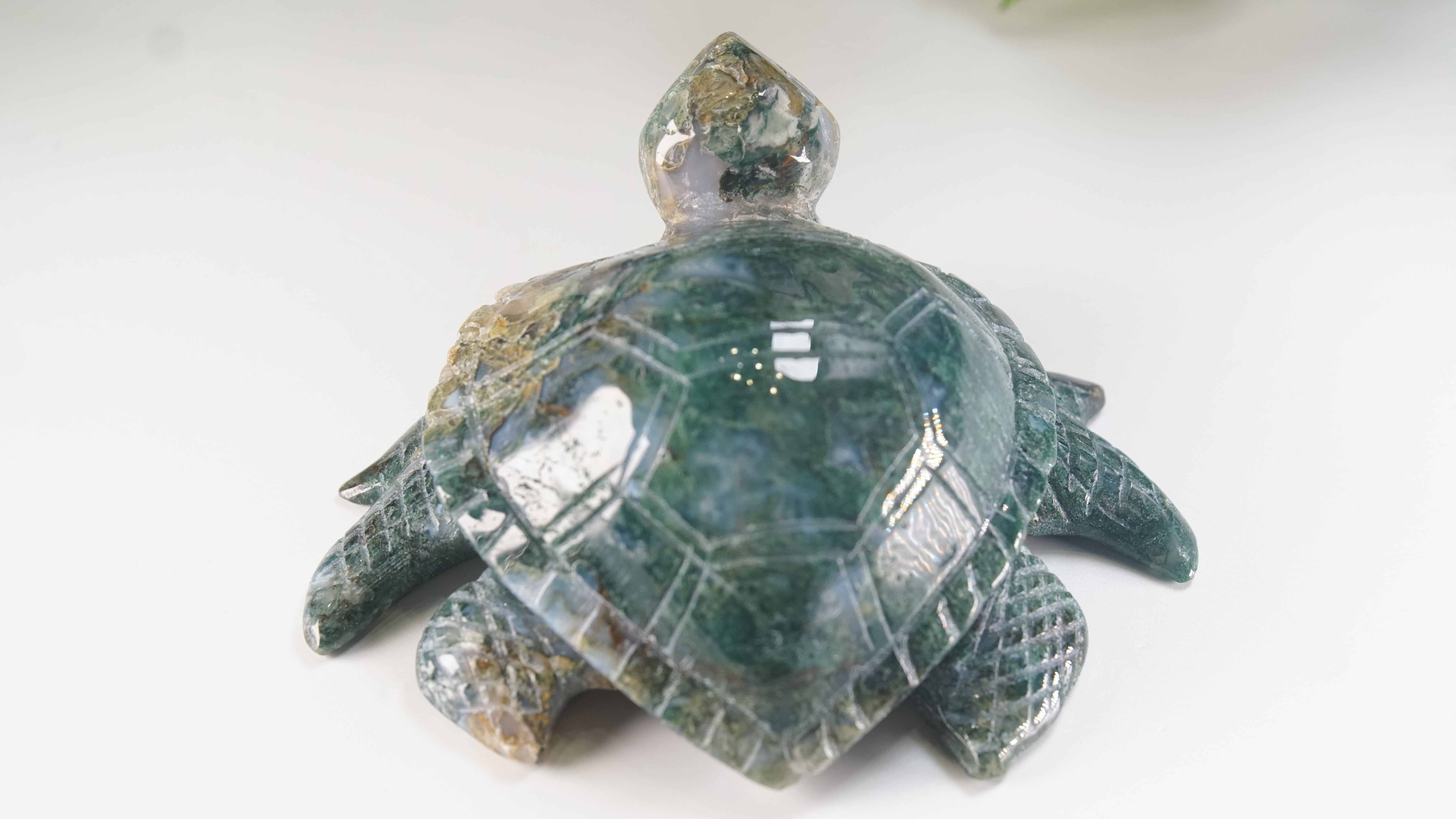 Moss Agate Sea Turtle | Crystal Carving Statement Piece
