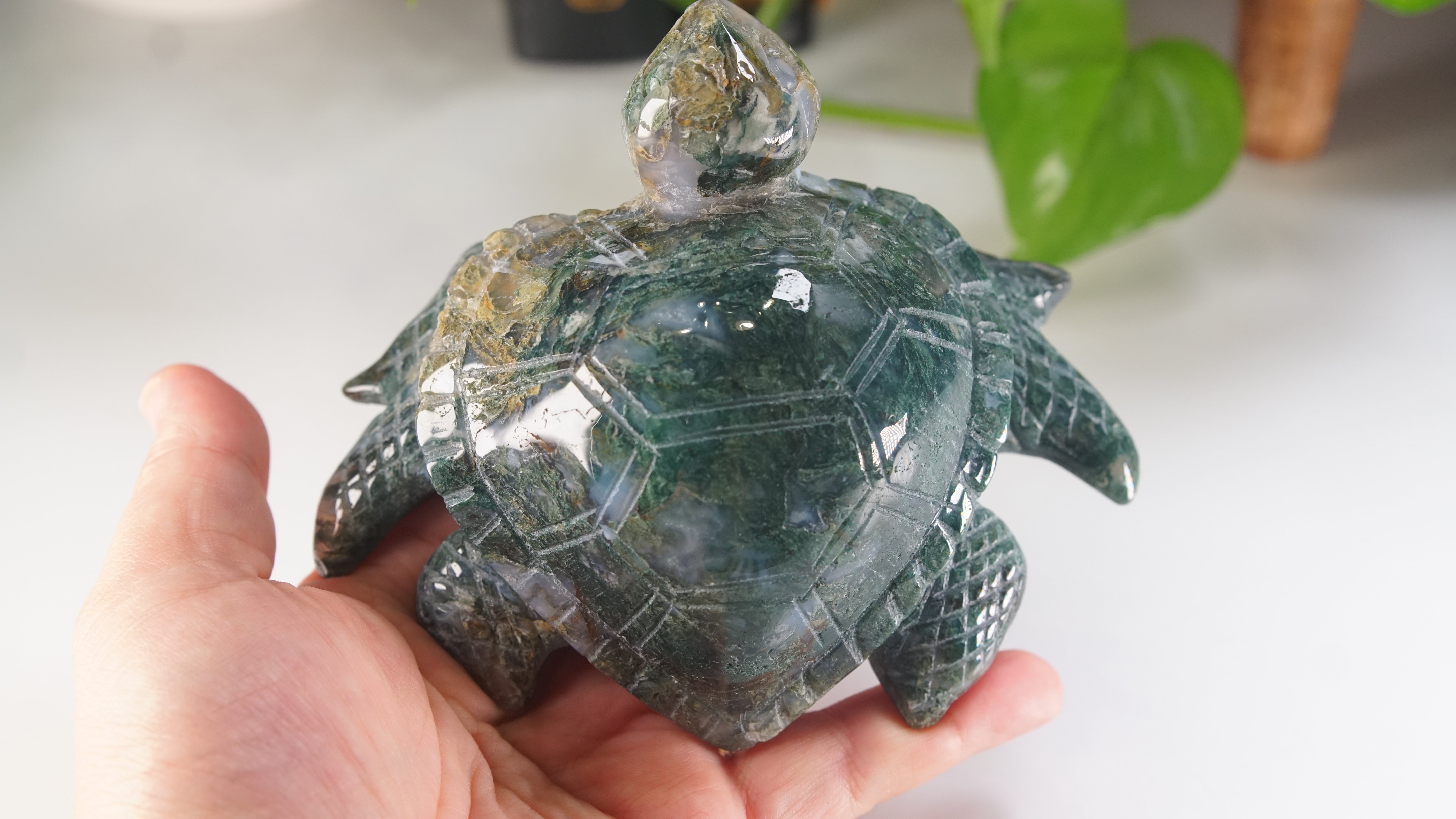 Moss Agate Sea Turtle | Crystal Carving Statement Piece