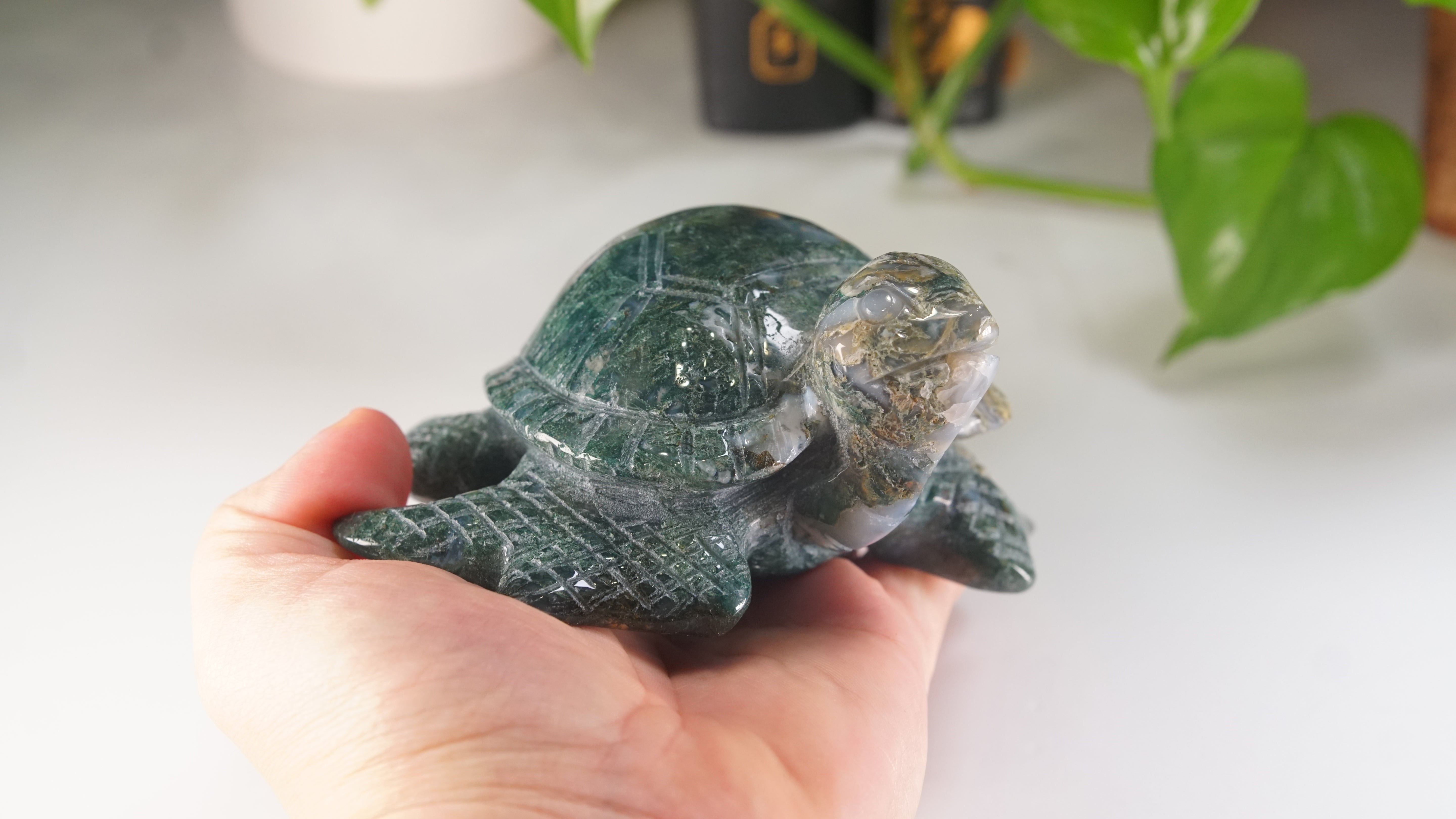 Moss Agate Sea Turtle | Crystal Carving Statement Piece