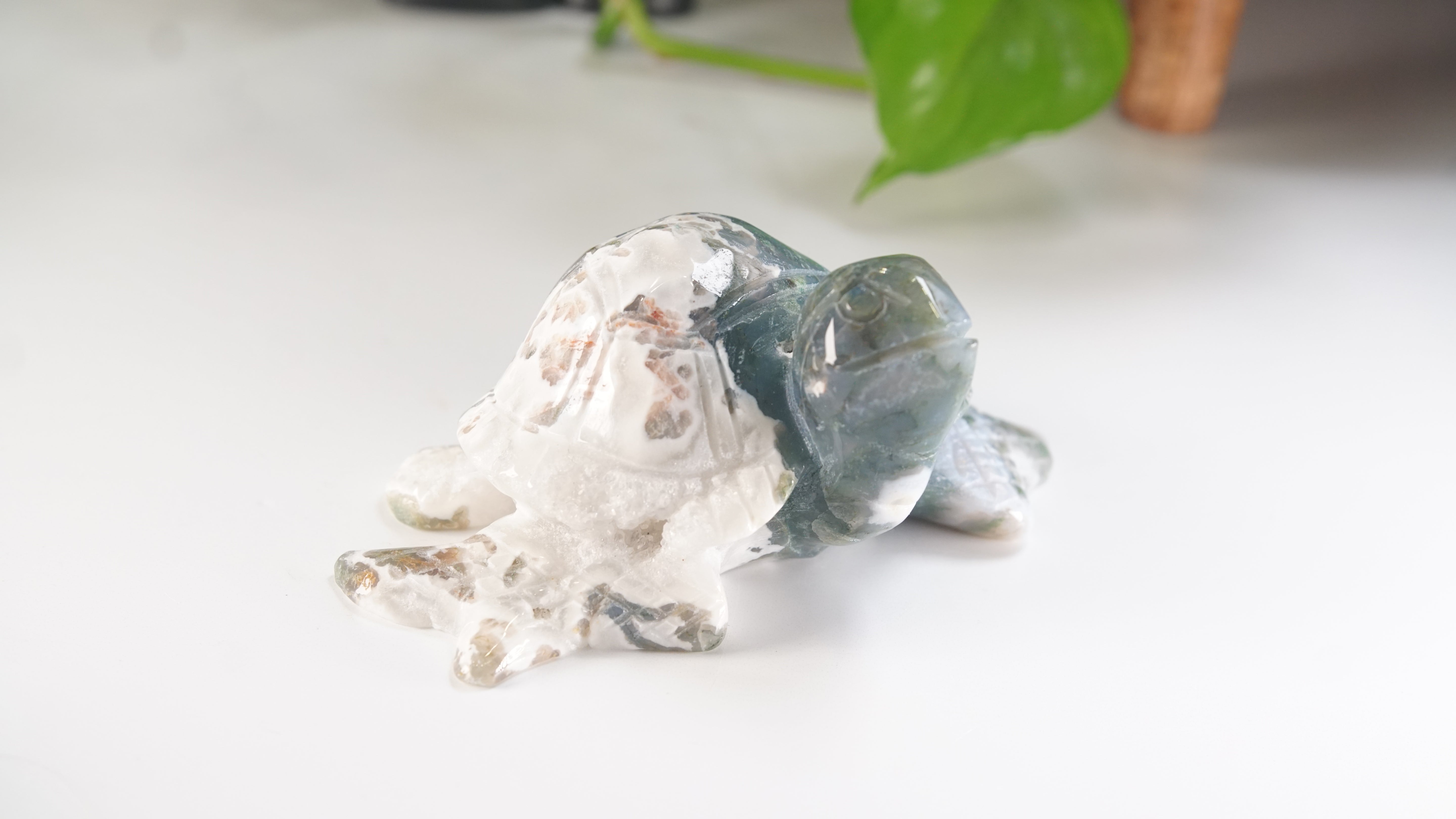 Moss Agate Sea Turtle | Crystal Carving Statement Piece