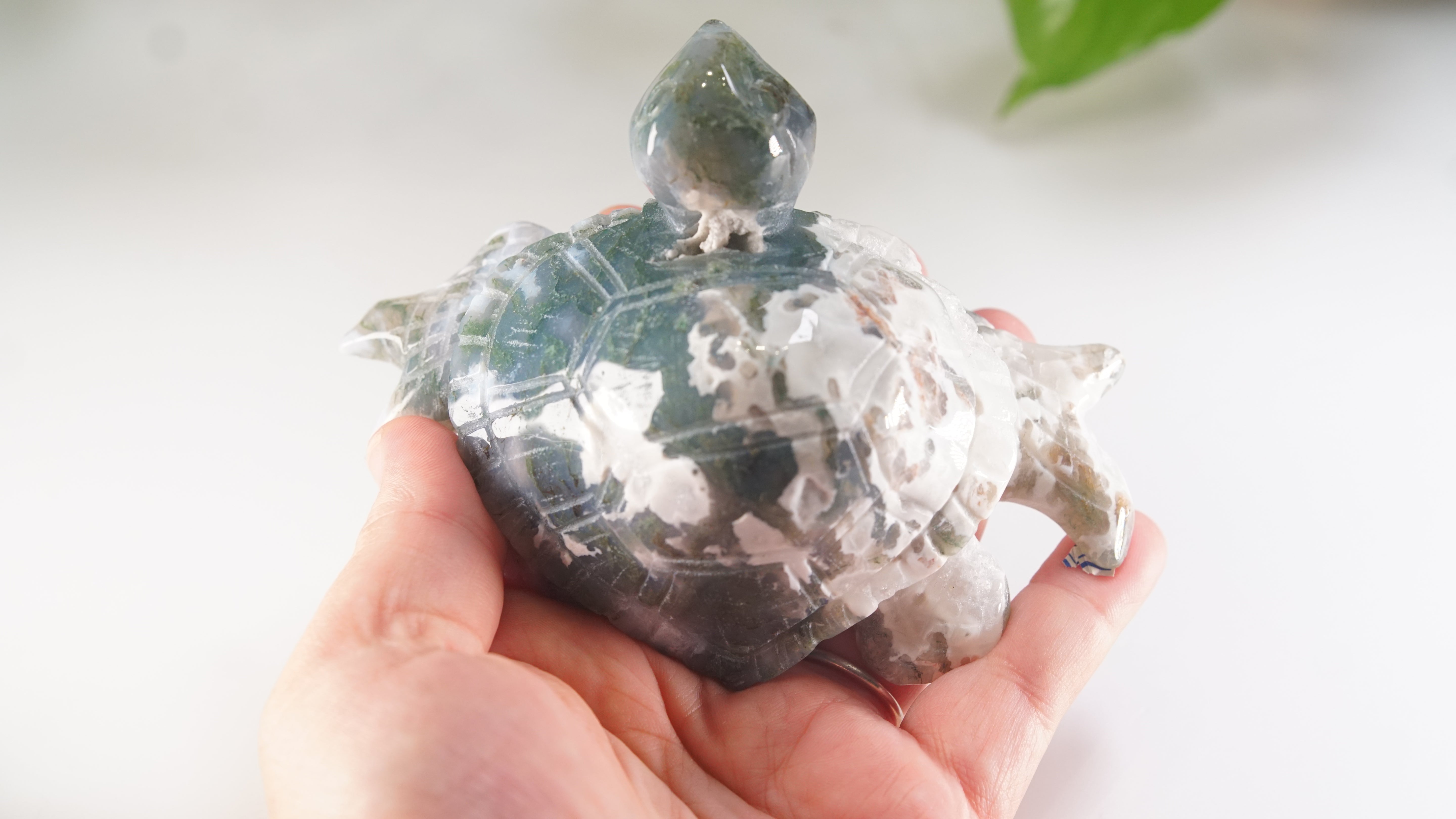 Moss Agate Sea Turtle | Crystal Carving Statement Piece