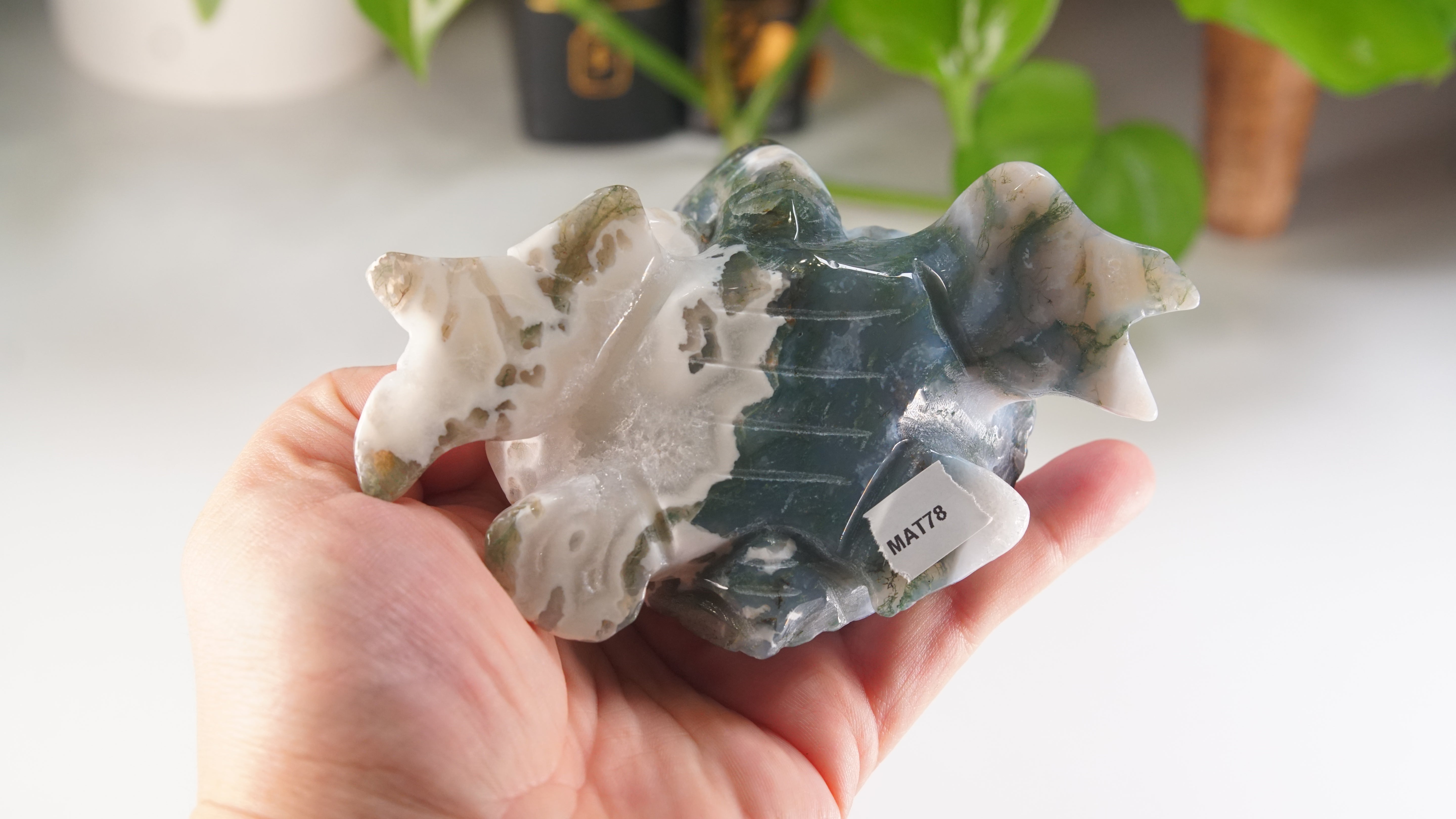 Moss Agate Sea Turtle | Crystal Carving Statement Piece