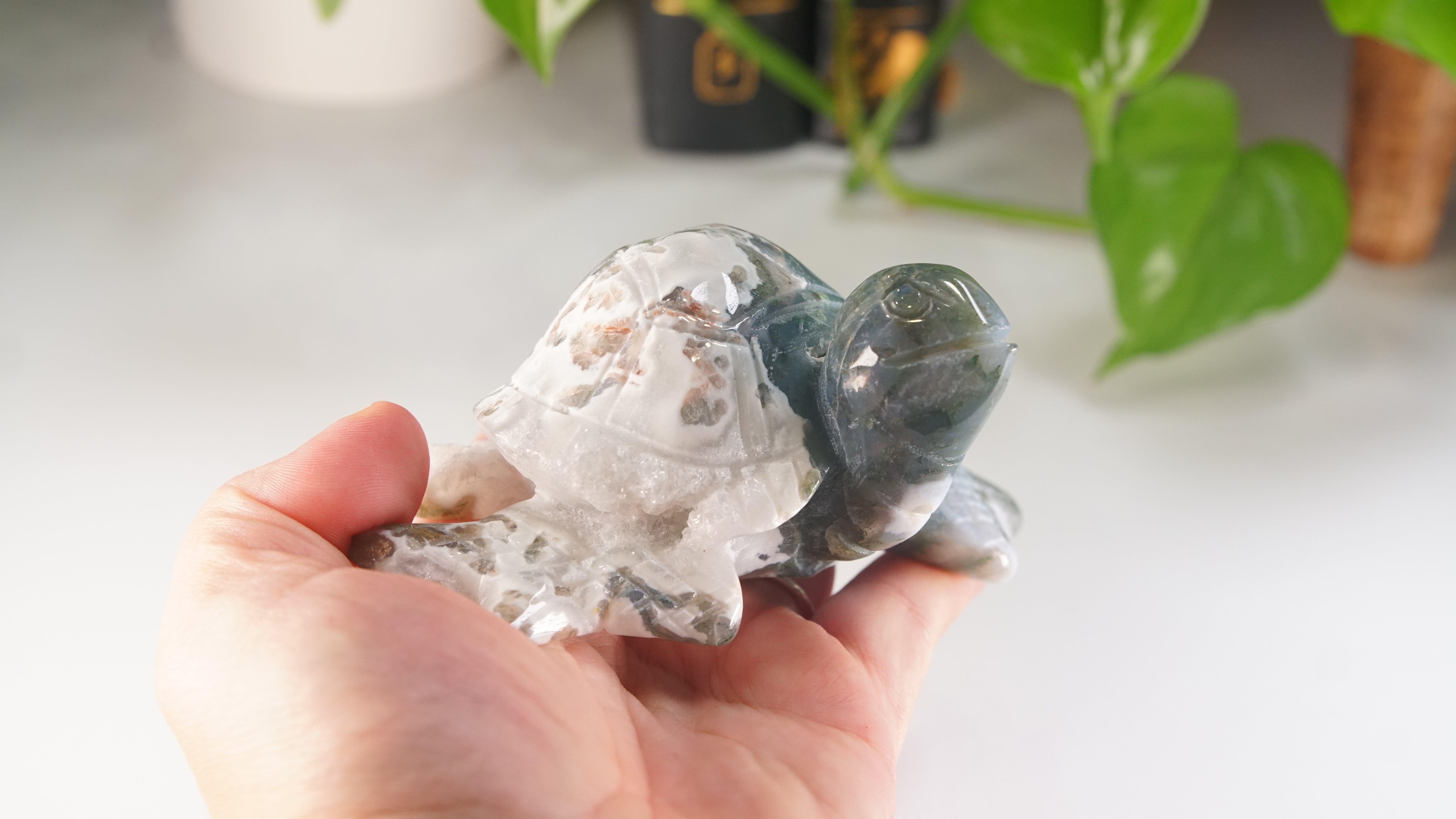 Moss Agate Sea Turtle | Crystal Carving Statement Piece