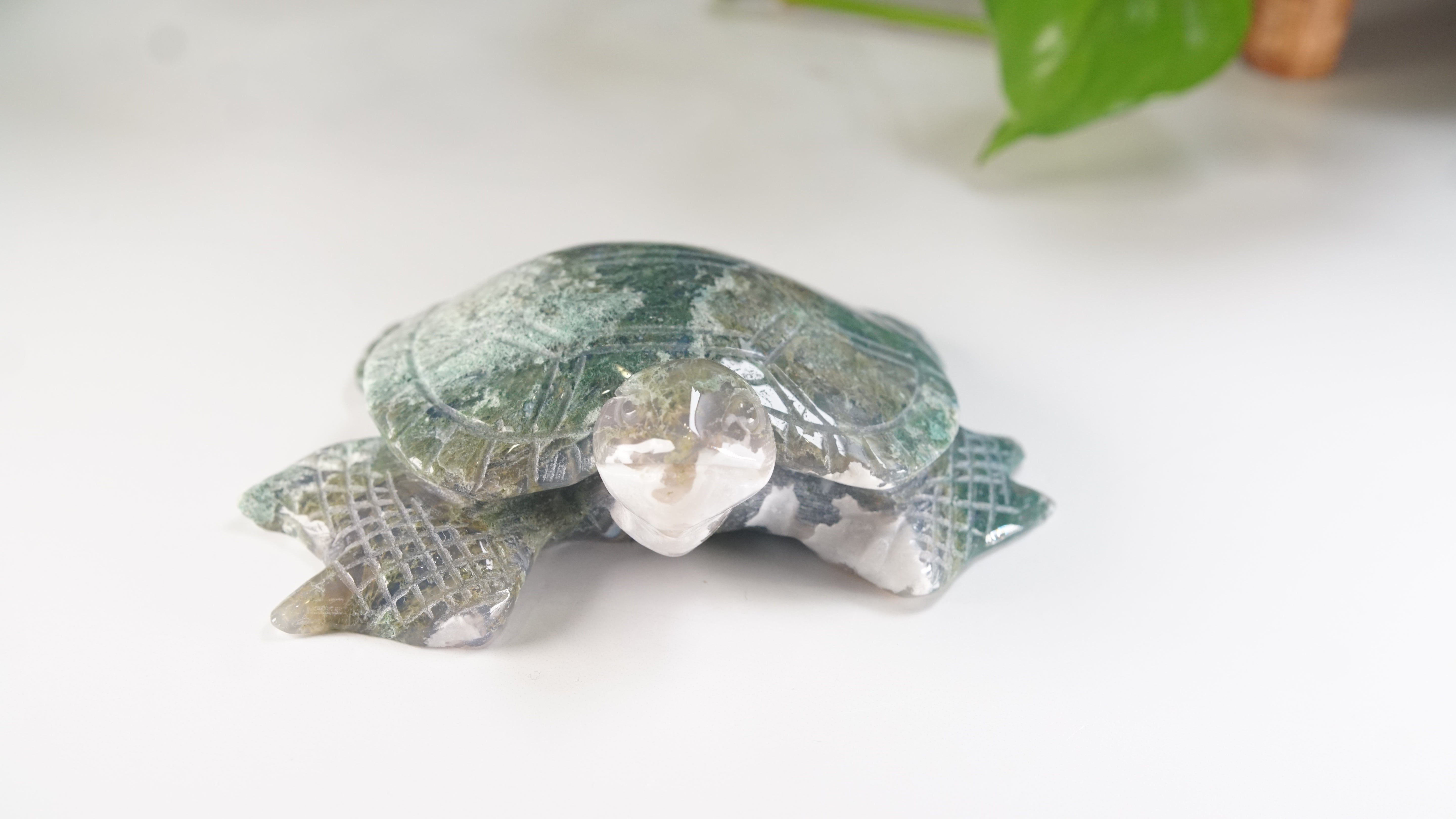Moss Agate Sea Turtle | Crystal Carving Statement Piece