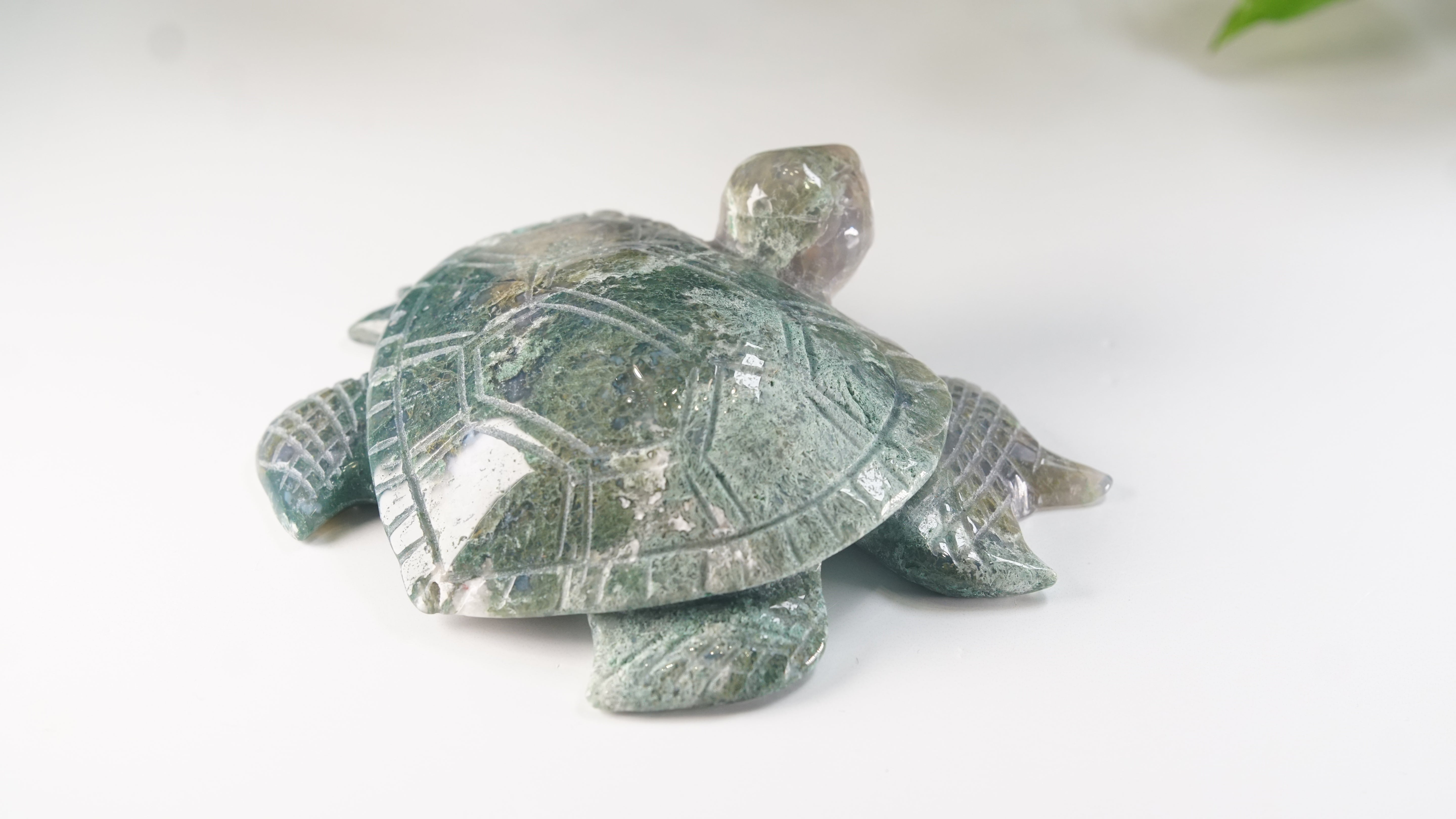 Moss Agate Sea Turtle | Crystal Carving Statement Piece
