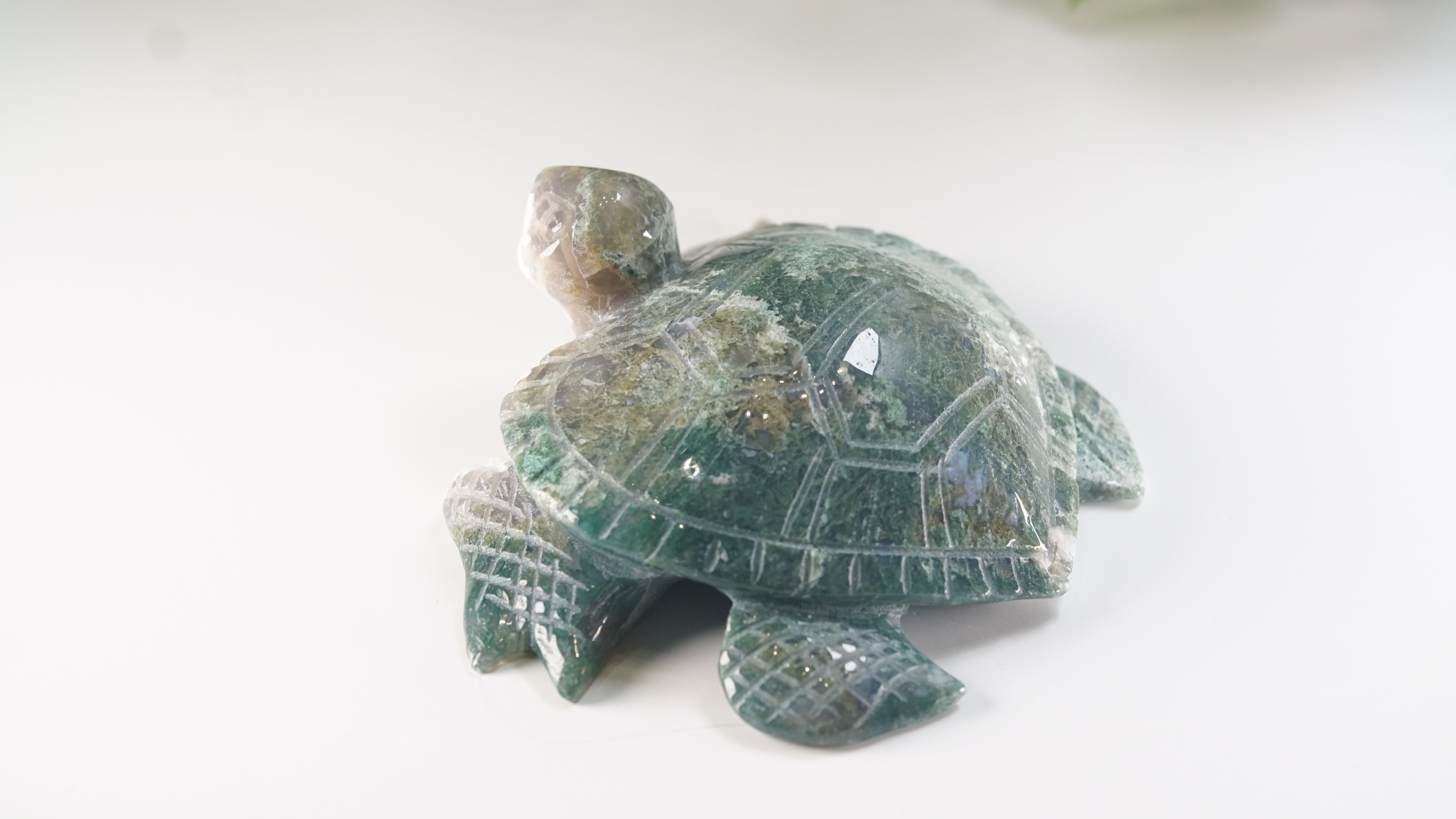 Moss Agate Sea Turtle | Crystal Carving Statement Piece