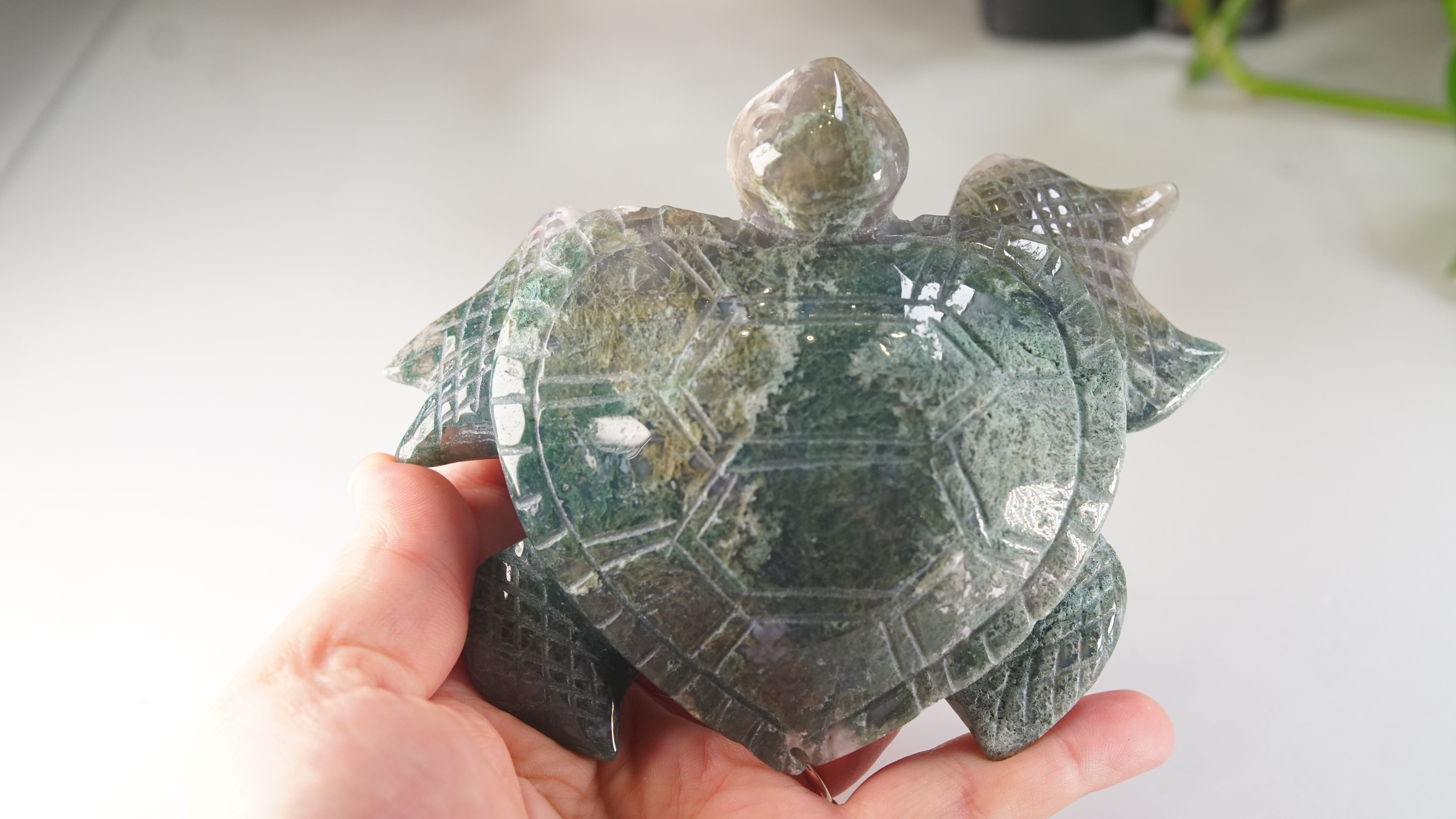 Moss Agate Sea Turtle | Crystal Carving Statement Piece