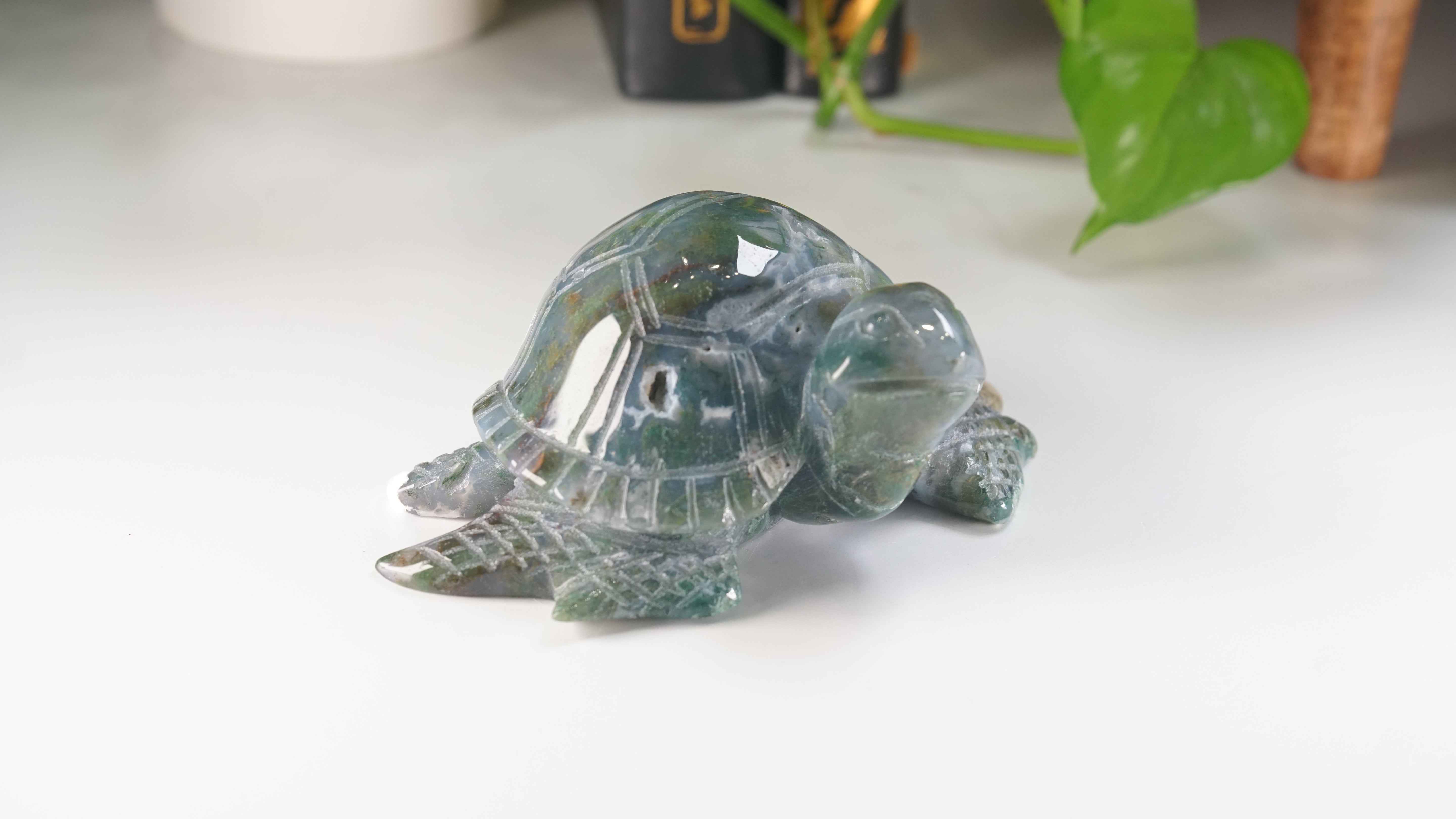 Moss Agate Sea Turtle | Crystal Carving Statement Piece