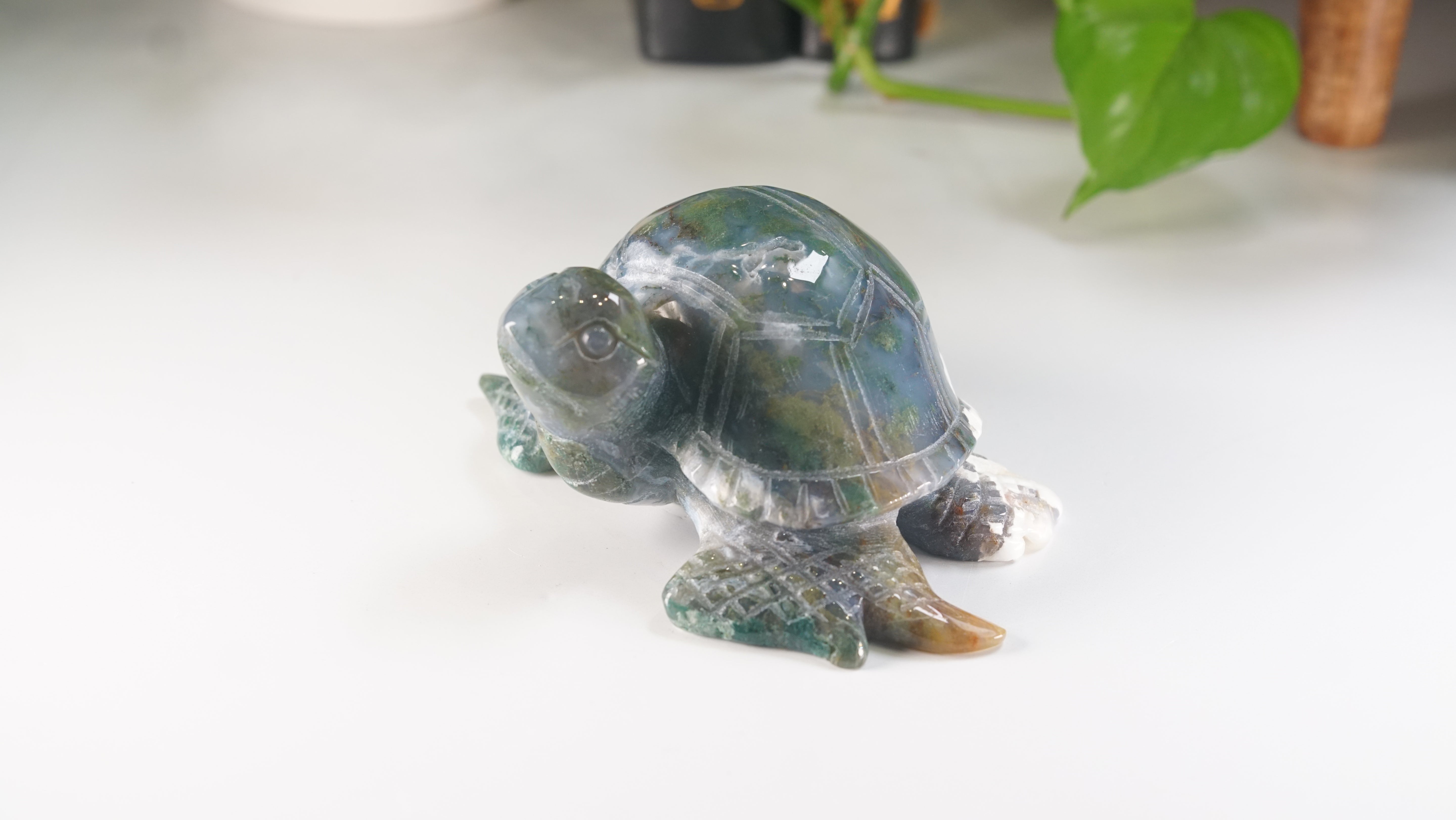 Moss Agate Sea Turtle | Crystal Carving Statement Piece