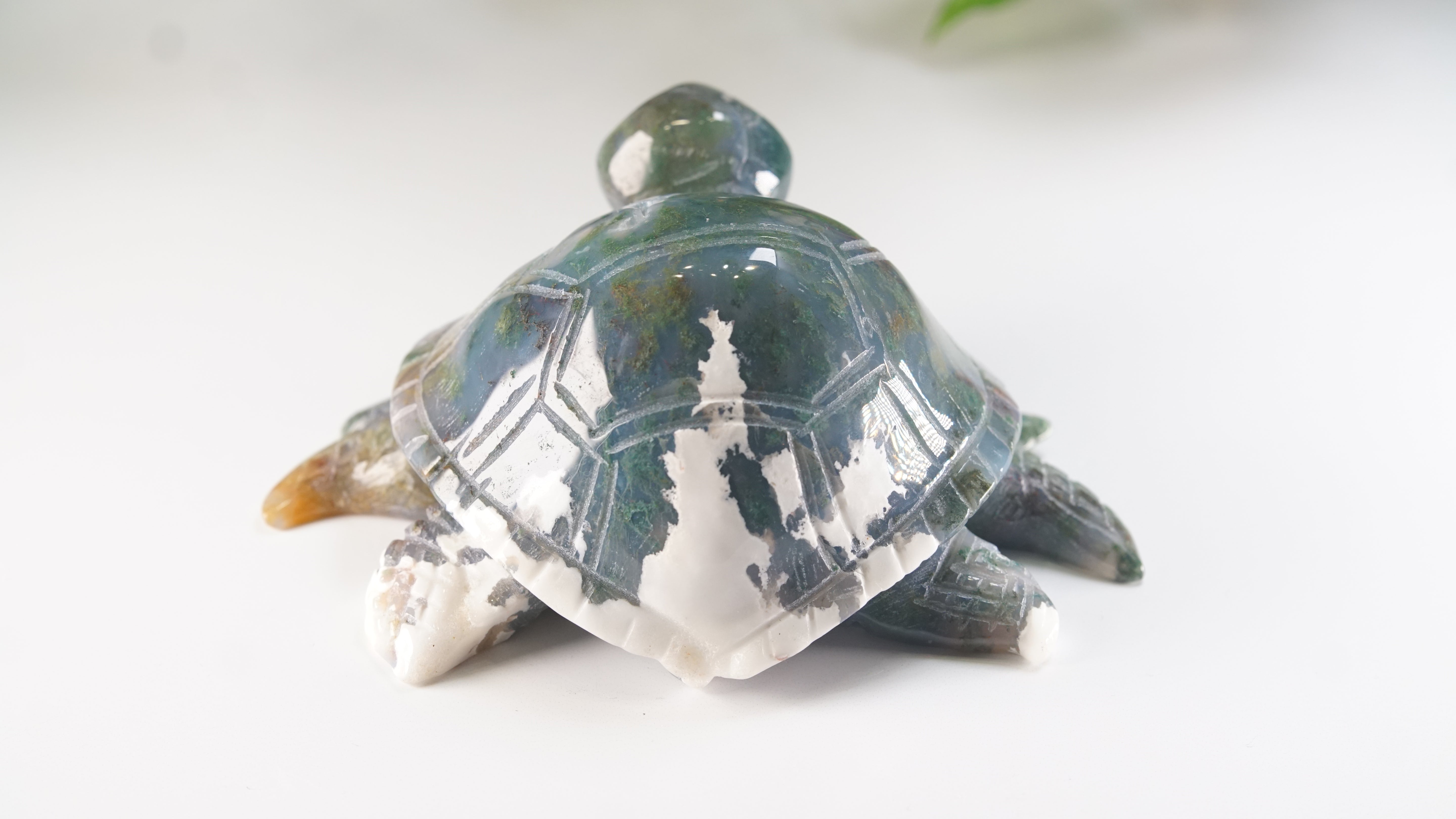 Moss Agate Sea Turtle | Crystal Carving Statement Piece