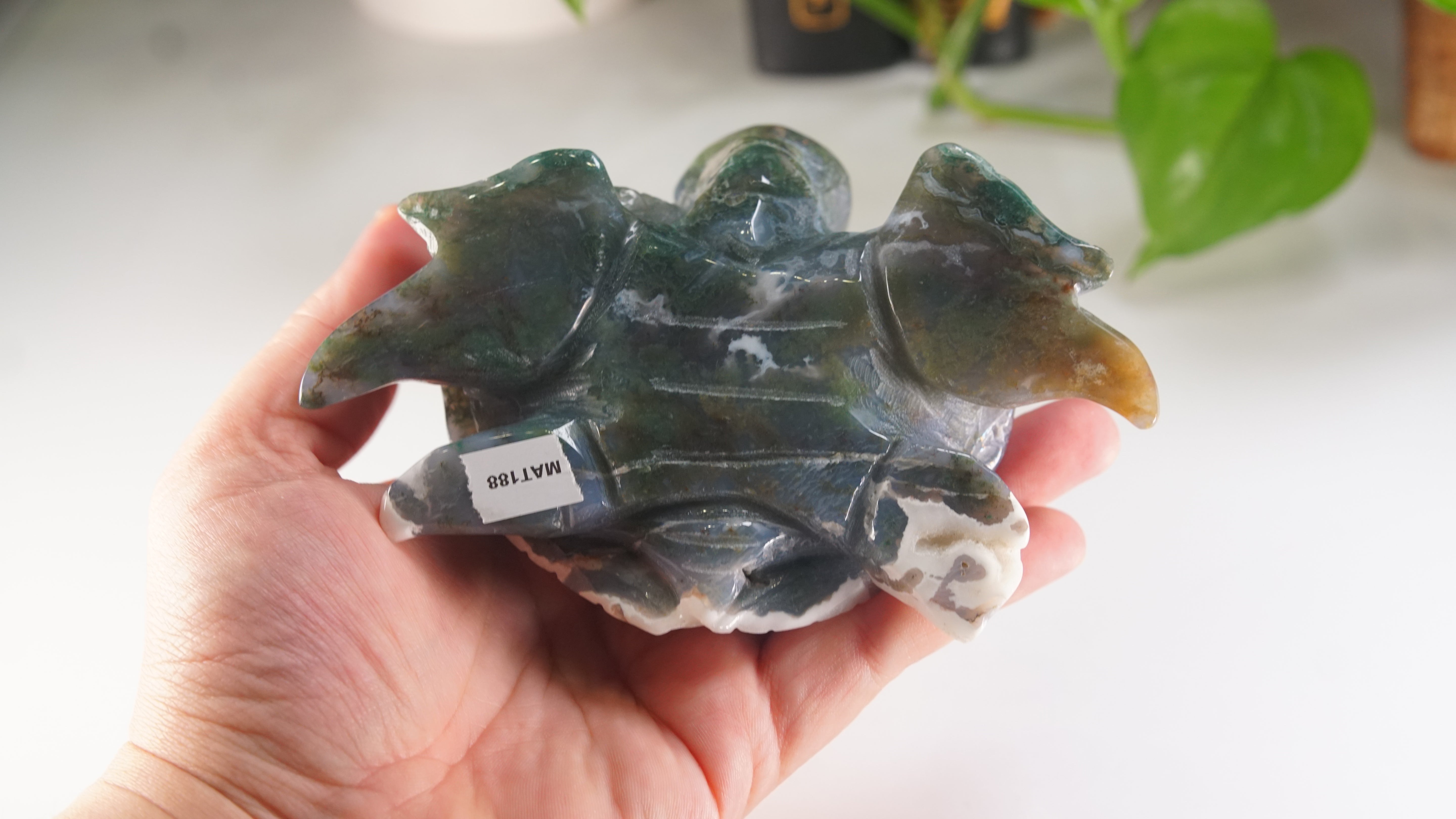 Moss Agate Sea Turtle | Crystal Carving Statement Piece