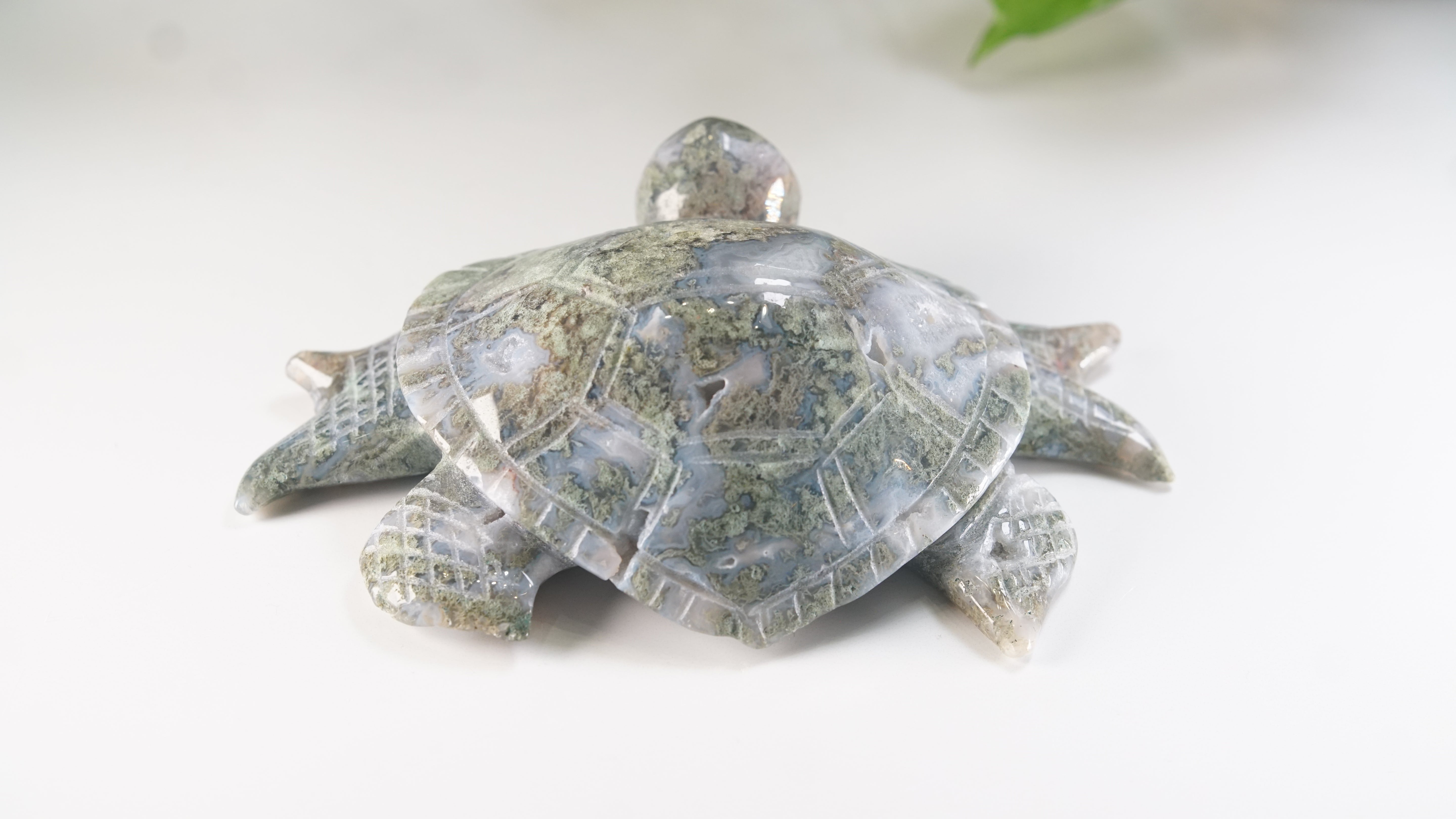 Moss Agate Sea Turtle | Crystal Carving Statement Piece