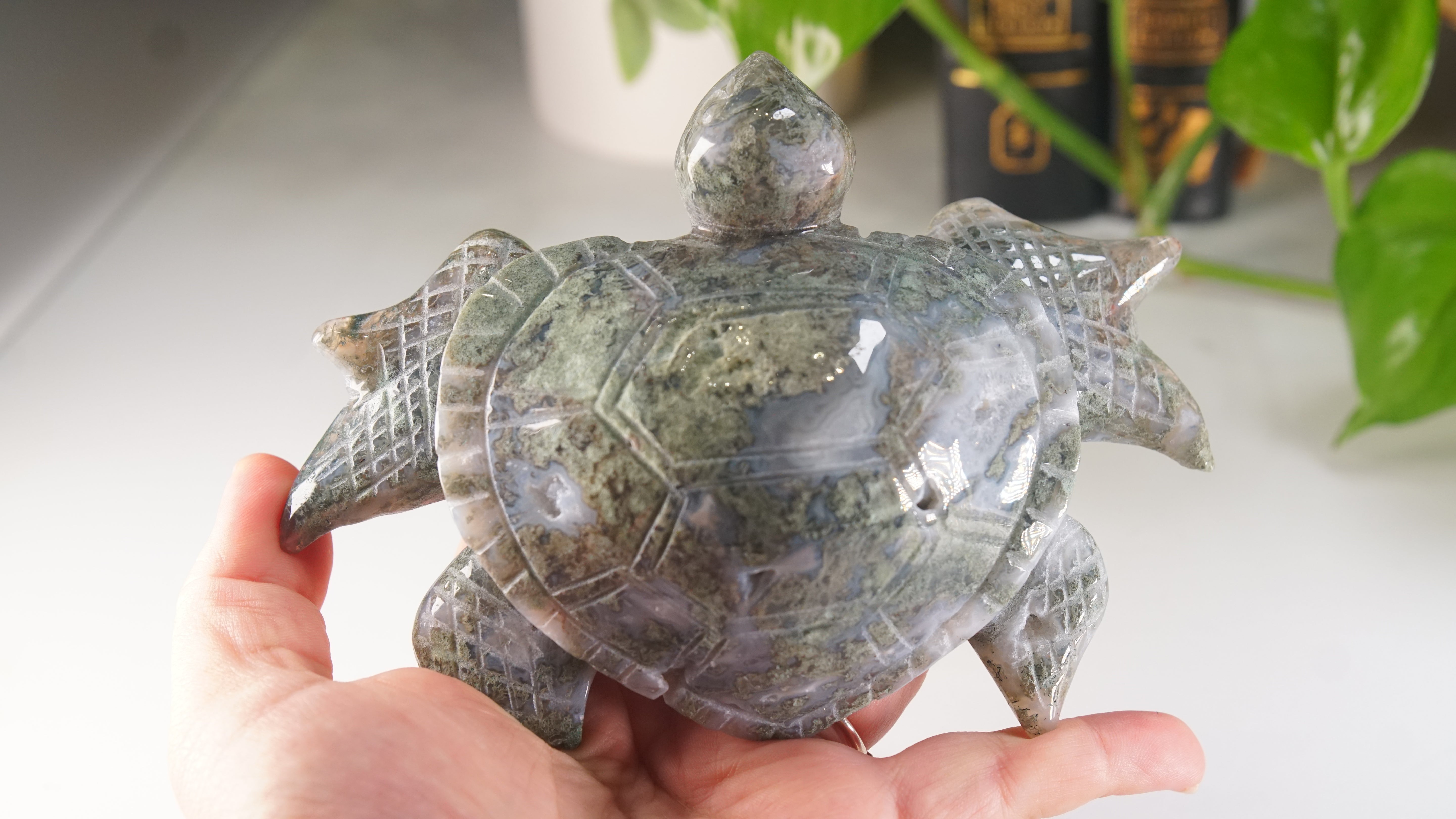 Moss Agate Sea Turtle | Crystal Carving Statement Piece