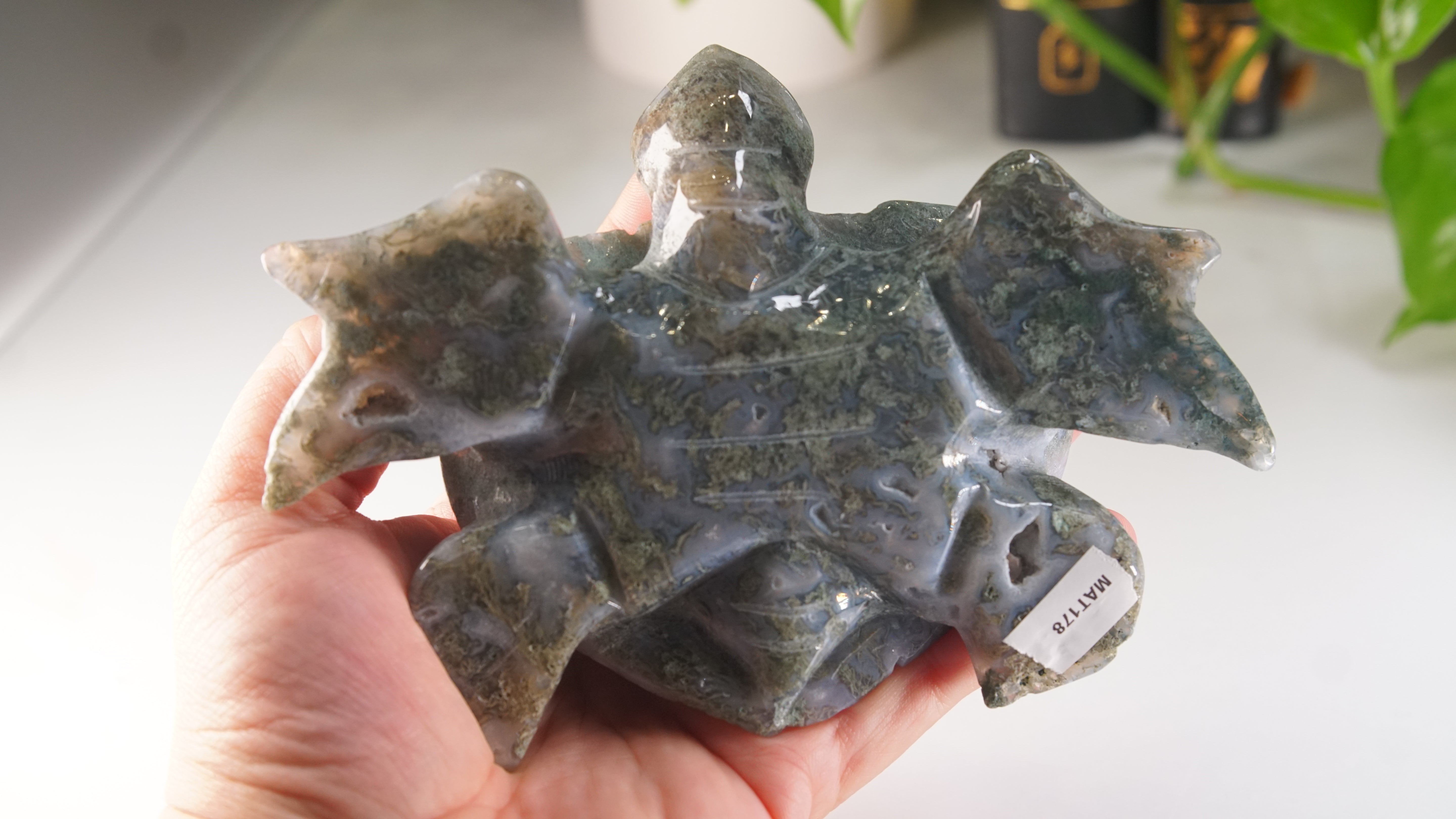 Moss Agate Sea Turtle | Crystal Carving Statement Piece