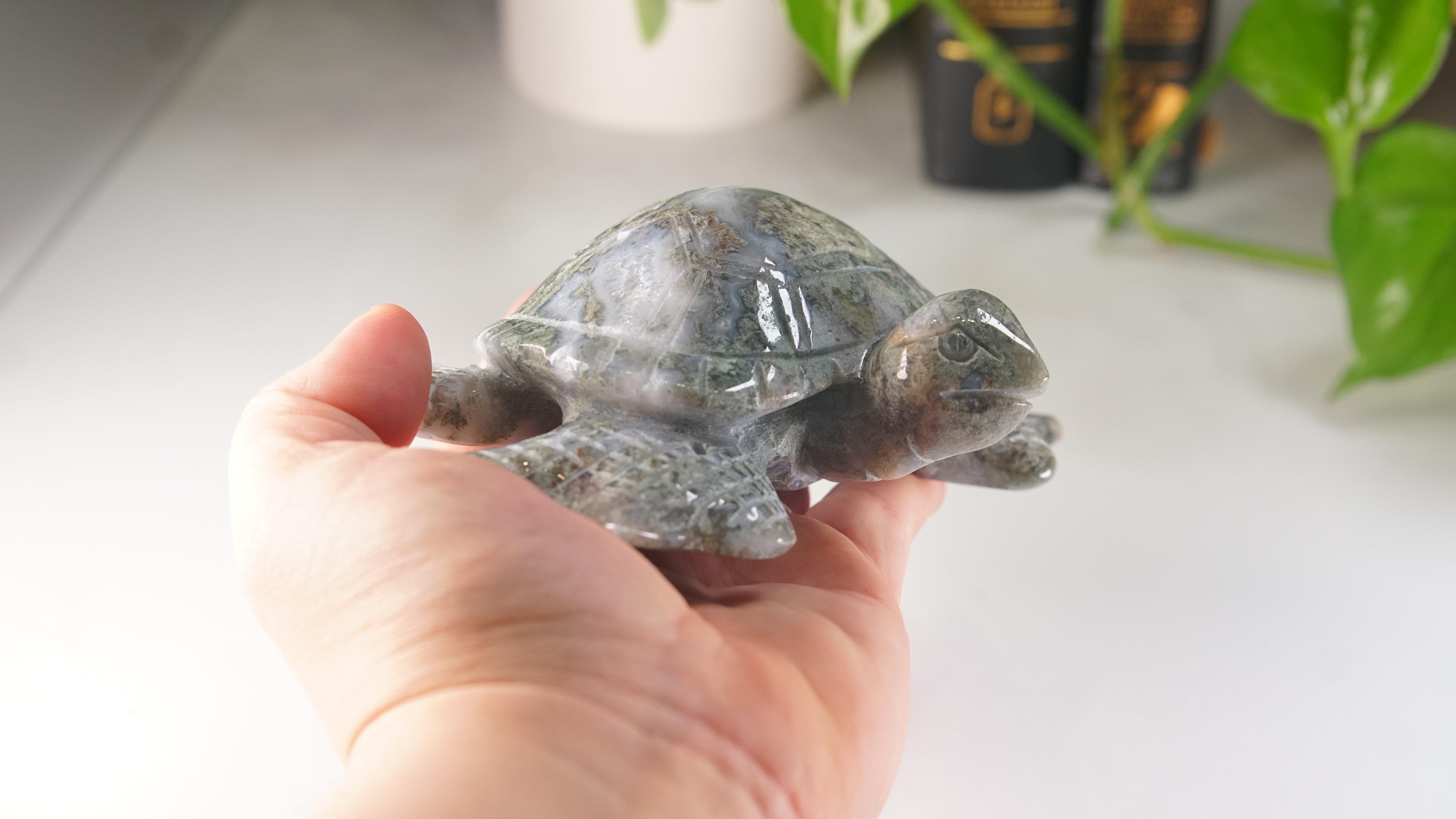 Moss Agate Sea Turtle | Crystal Carving Statement Piece
