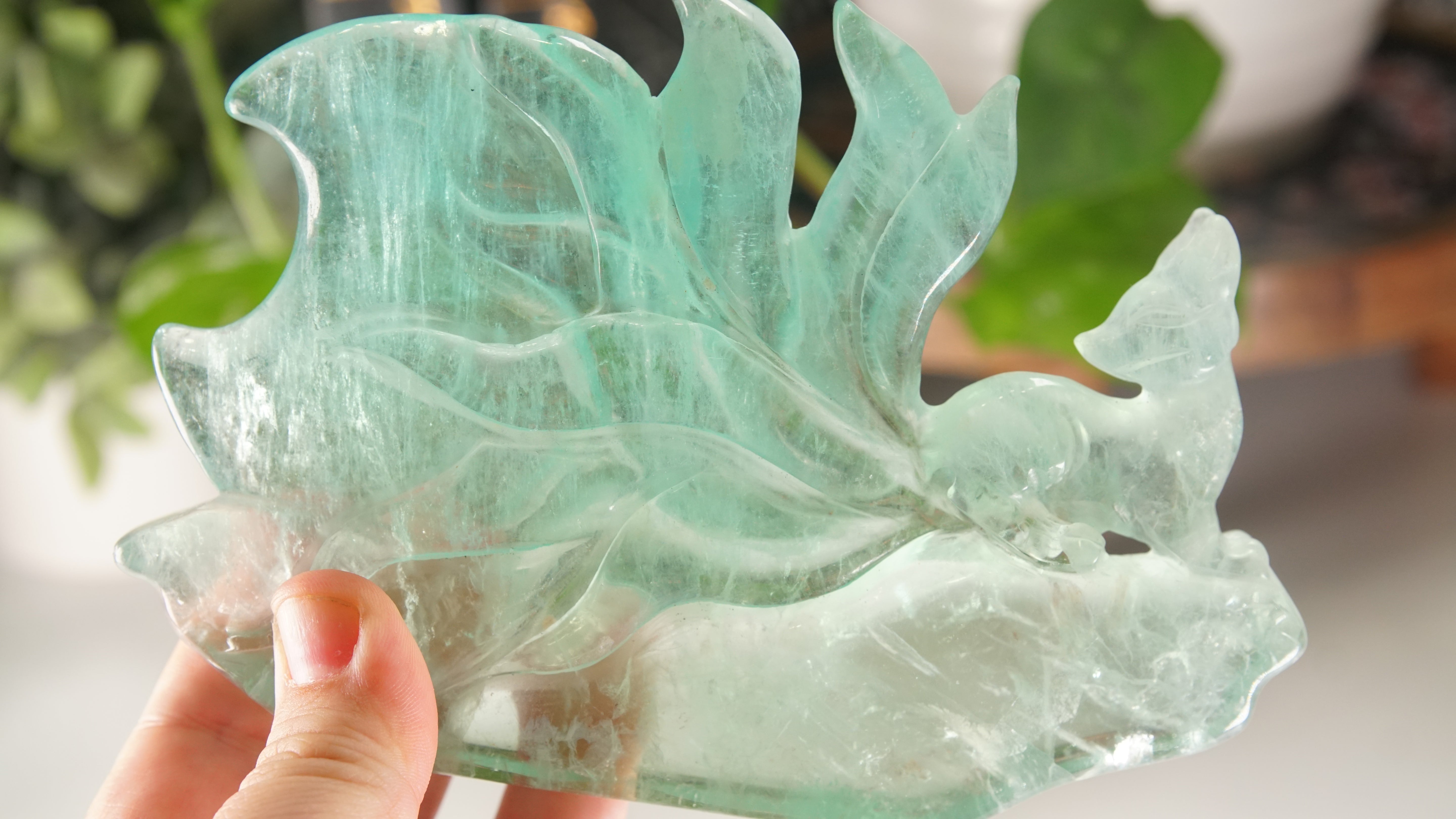 Fluorite Fox Crystal Handcarved Carving