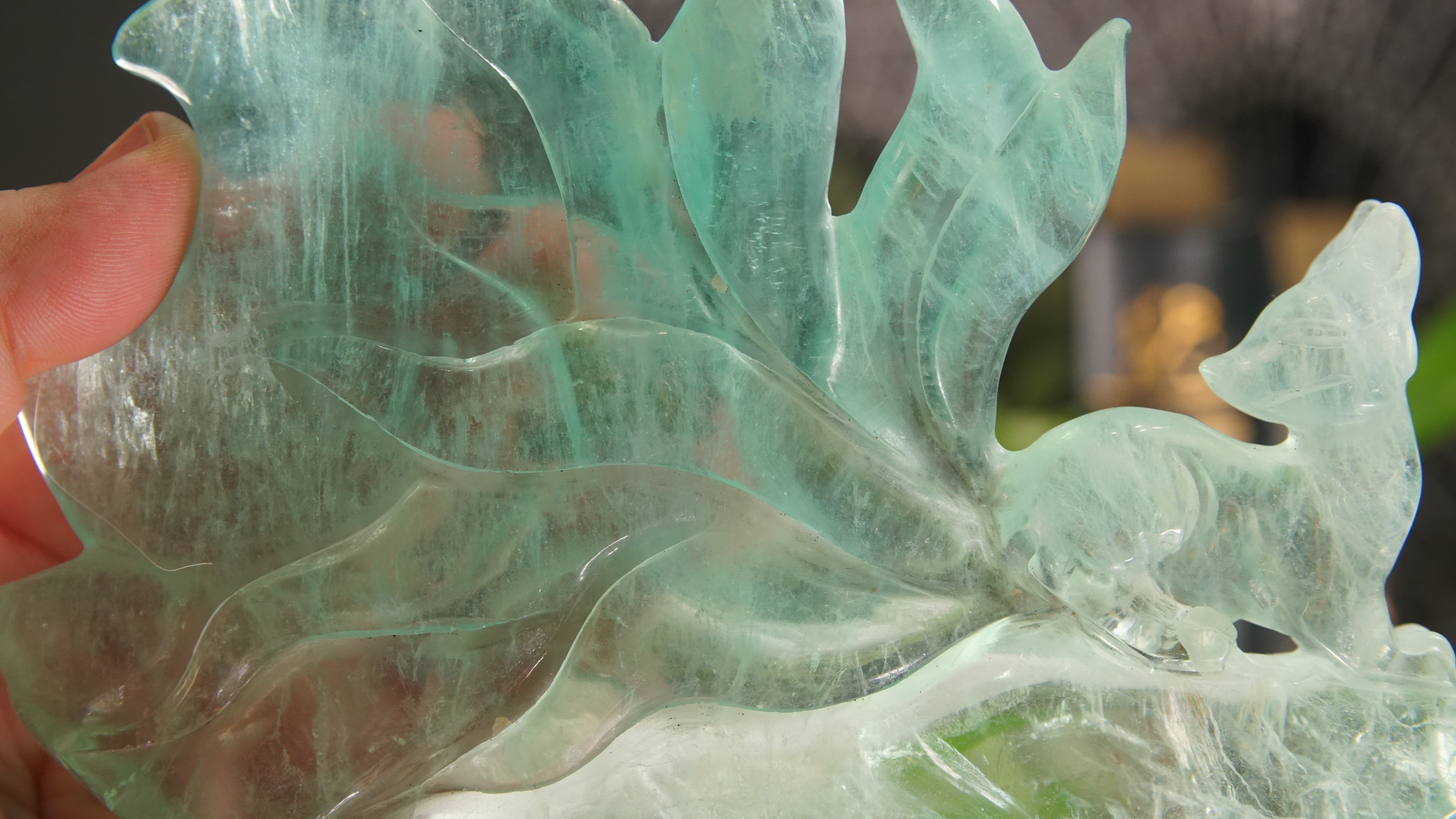 Fluorite Fox Crystal Handcarved Carving