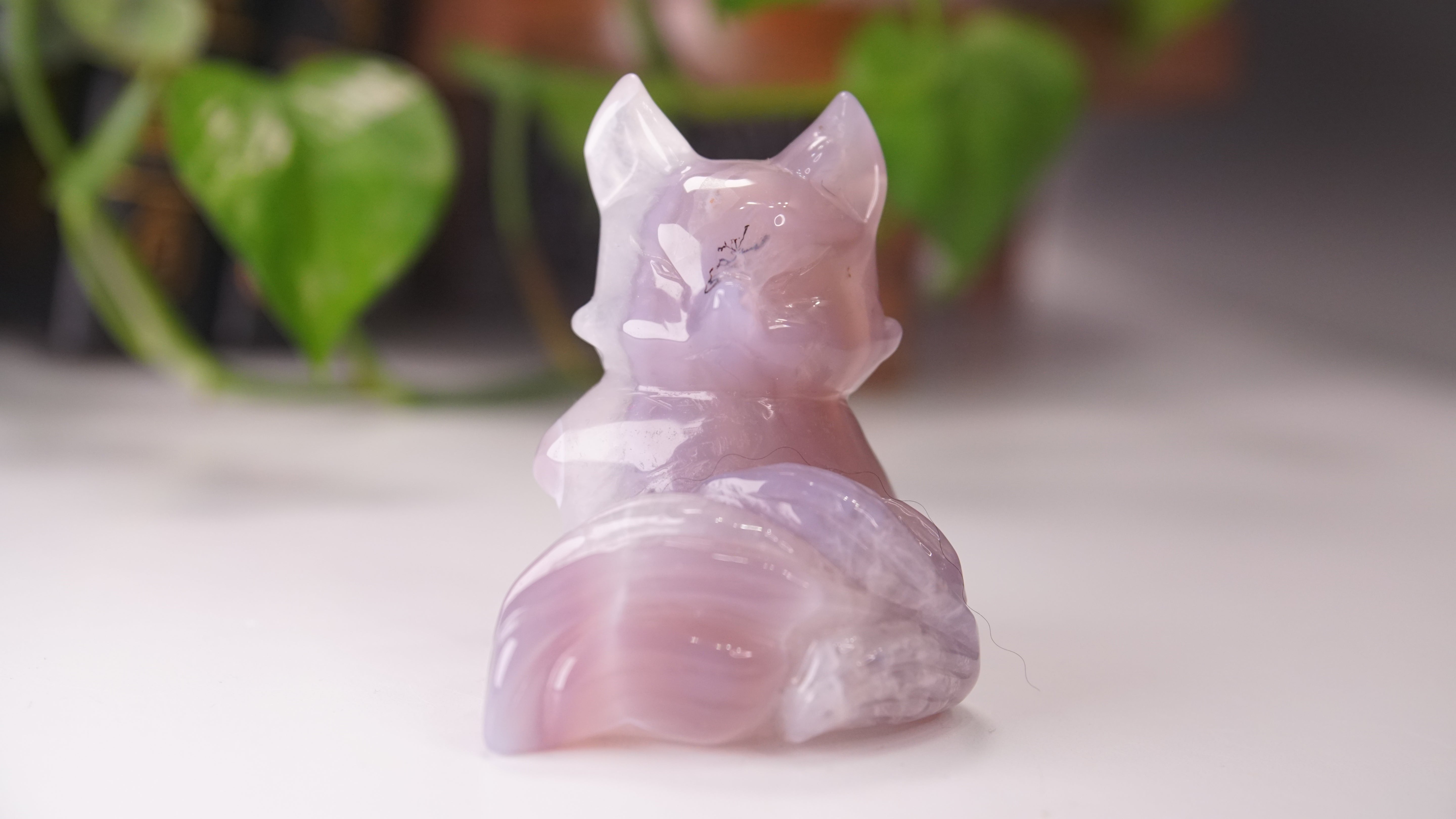 Druzy Purple Agate Hand Carved Fox Carving | Crystal Carving Statement Piece (B)