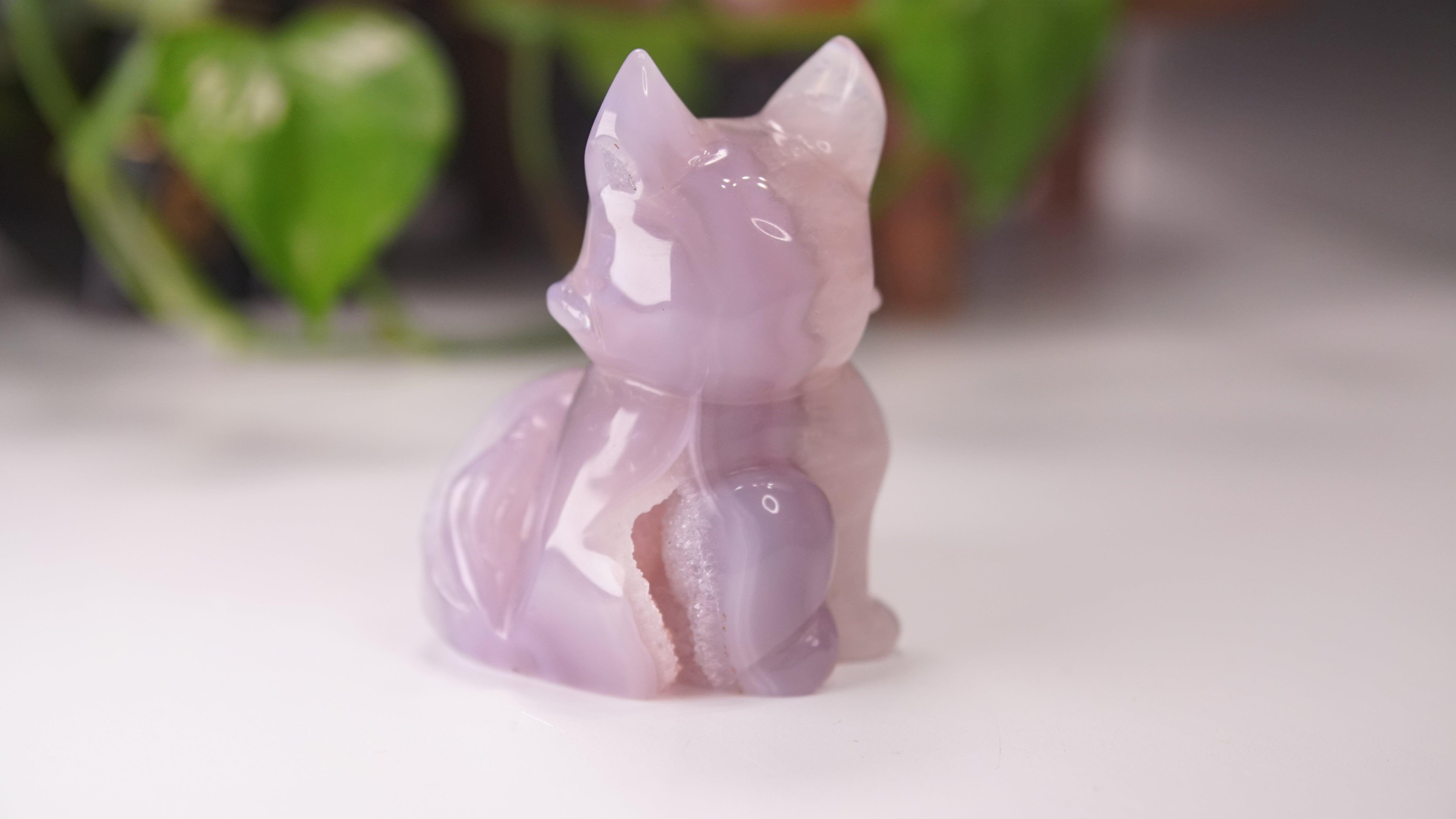 Druzy Purple Agate Hand Carved Fox Carving | Crystal Carving Statement Piece (B)