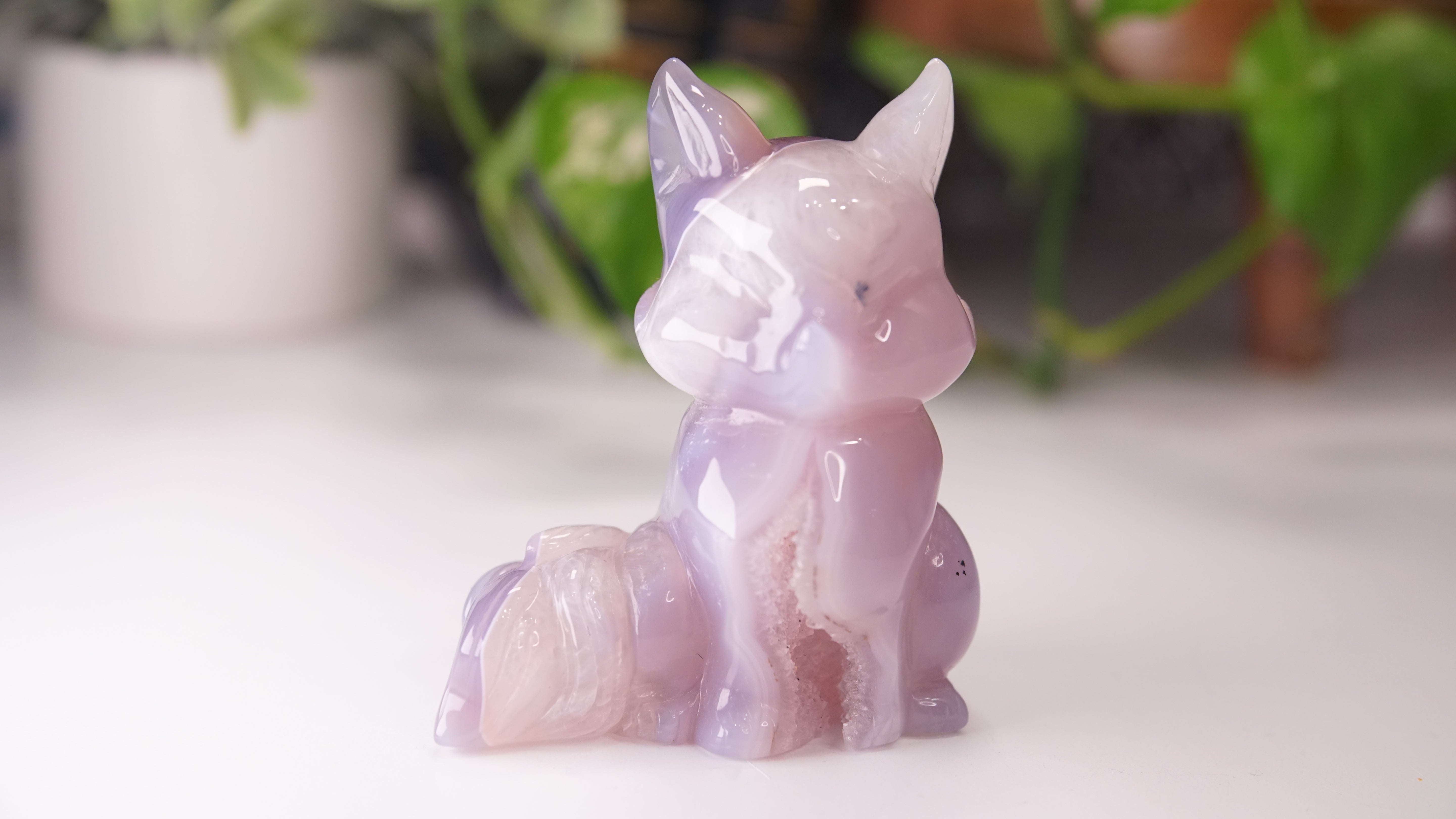 Druzy Purple Agate Hand Carved Fox Carving | Crystal Carving Statement Piece (A)