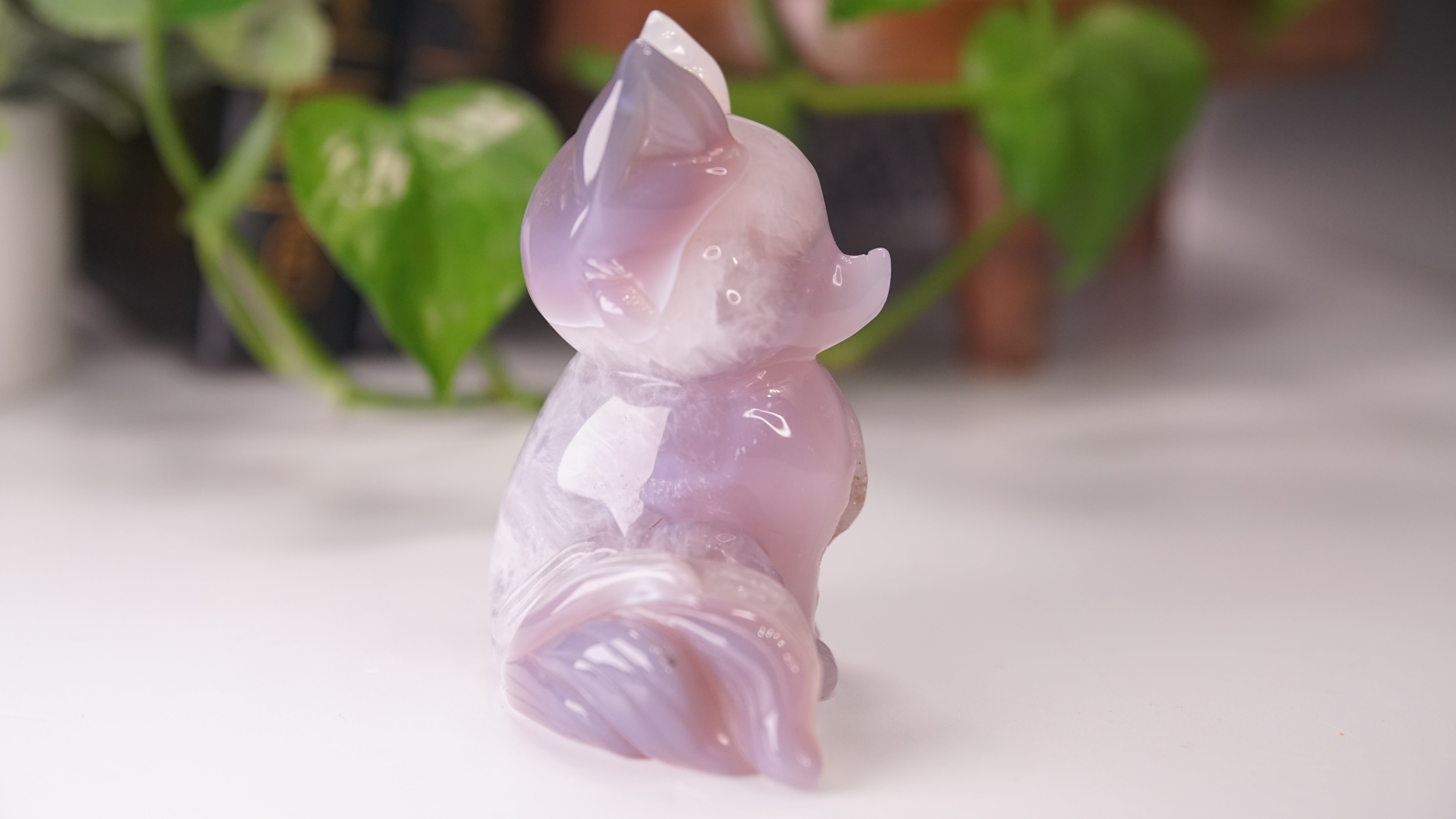 Druzy Purple Agate Hand Carved Fox Carving | Crystal Carving Statement Piece (A)