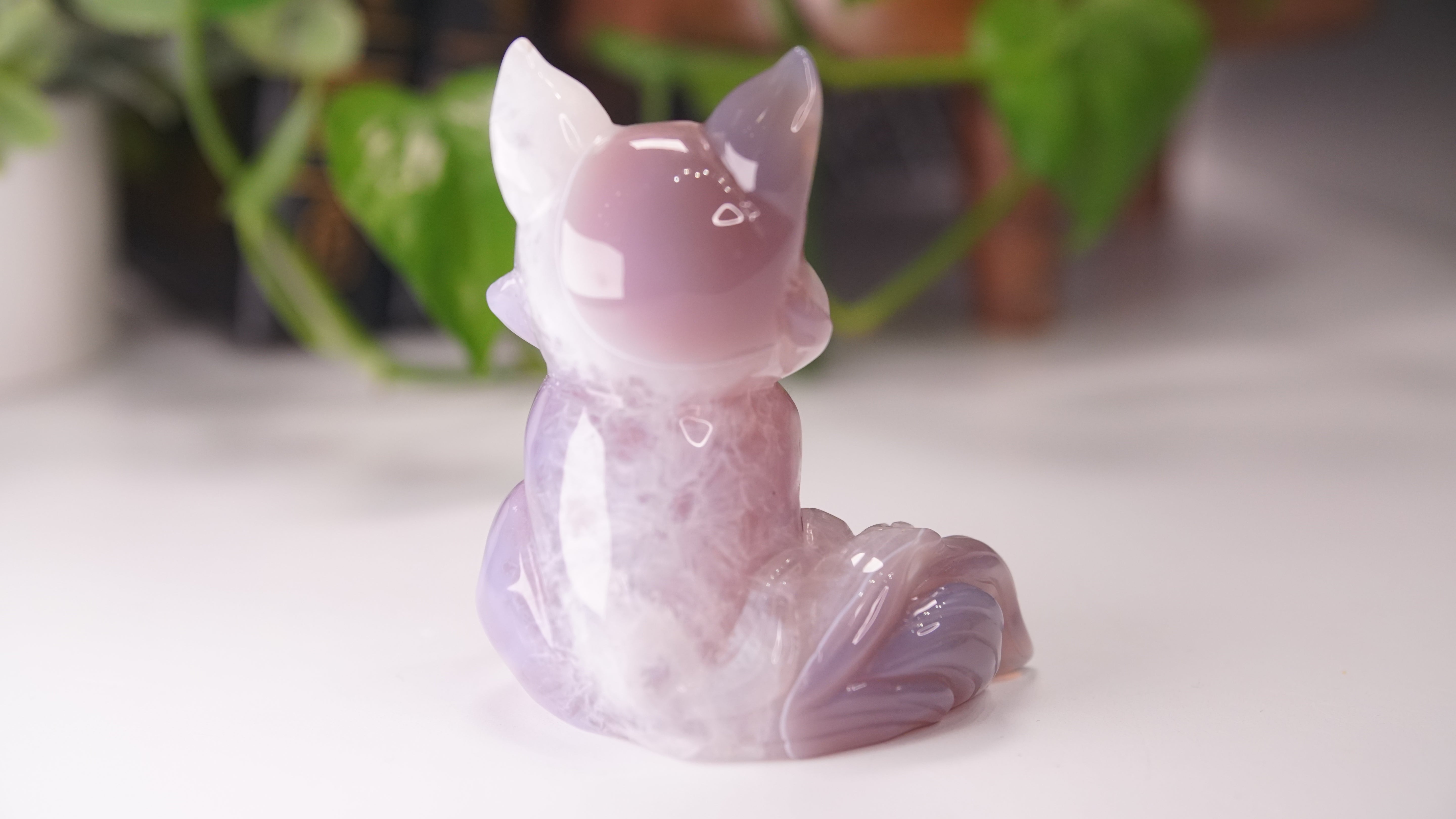 Druzy Purple Agate Hand Carved Fox Carving | Crystal Carving Statement Piece (A)
